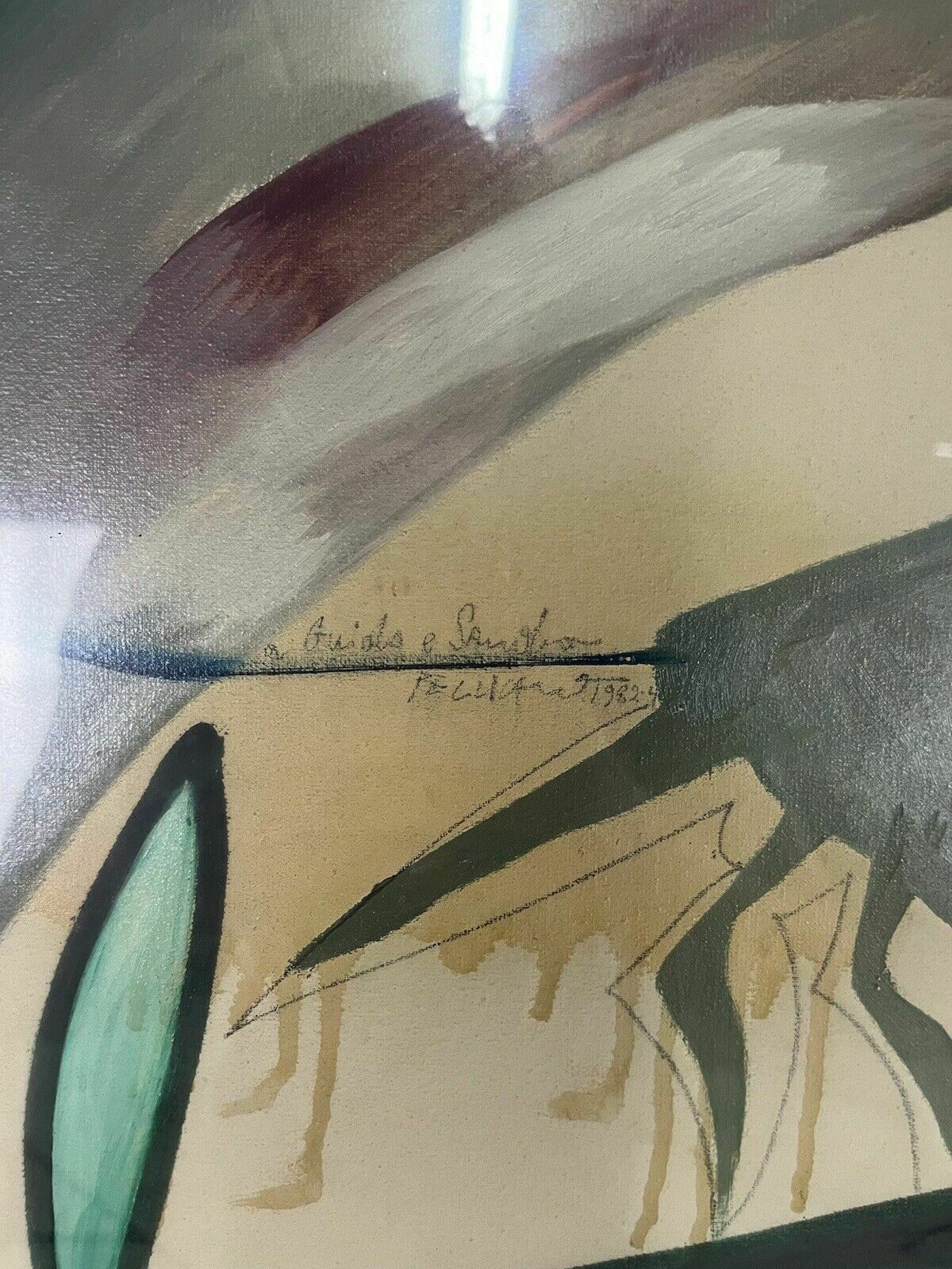 Abstract Painting Mixed Media Canvas Domenico Pellicano 80's Vintage Design photo for sale