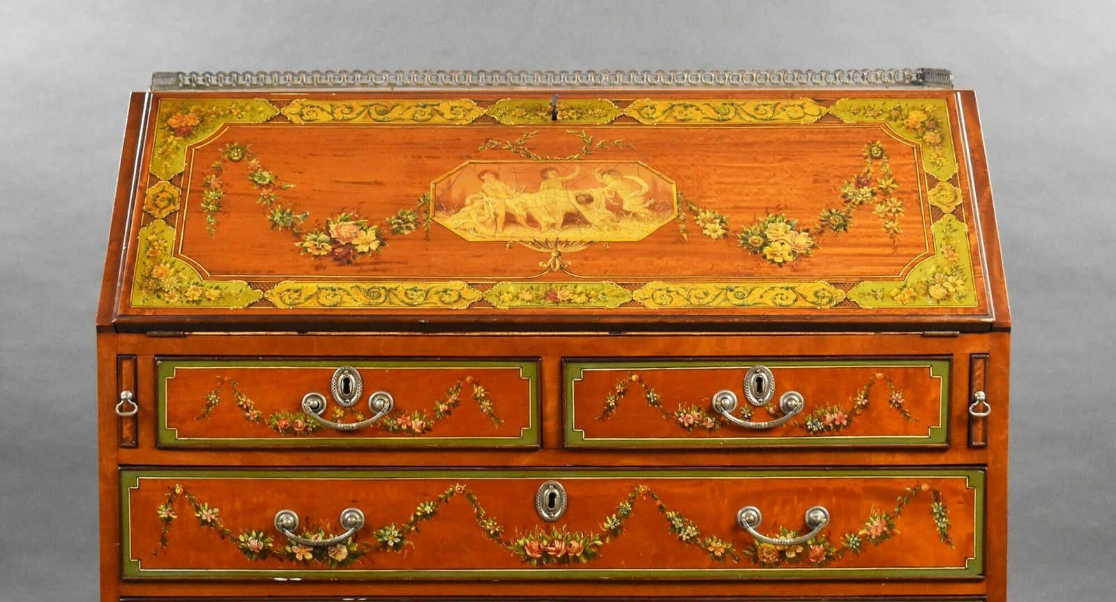 Edwardian Hand Painted Satinwood Bureau photo vinterior