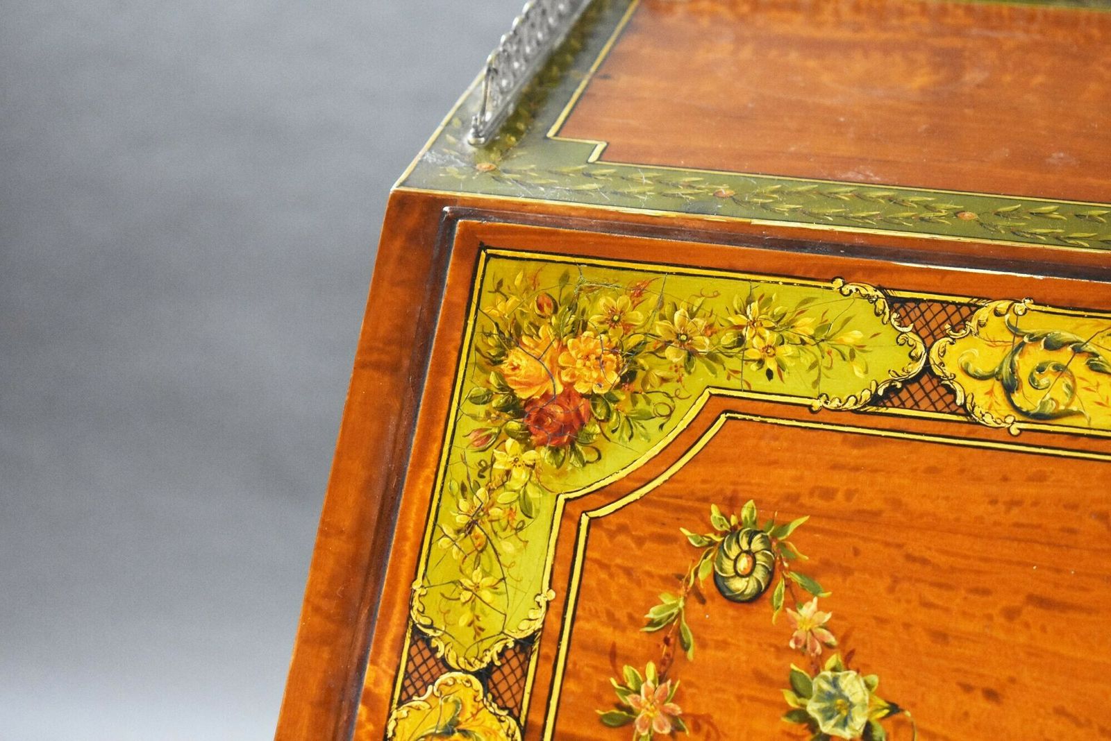 3450.0 Edwardian Hand Painted Satinwood Bureau photo