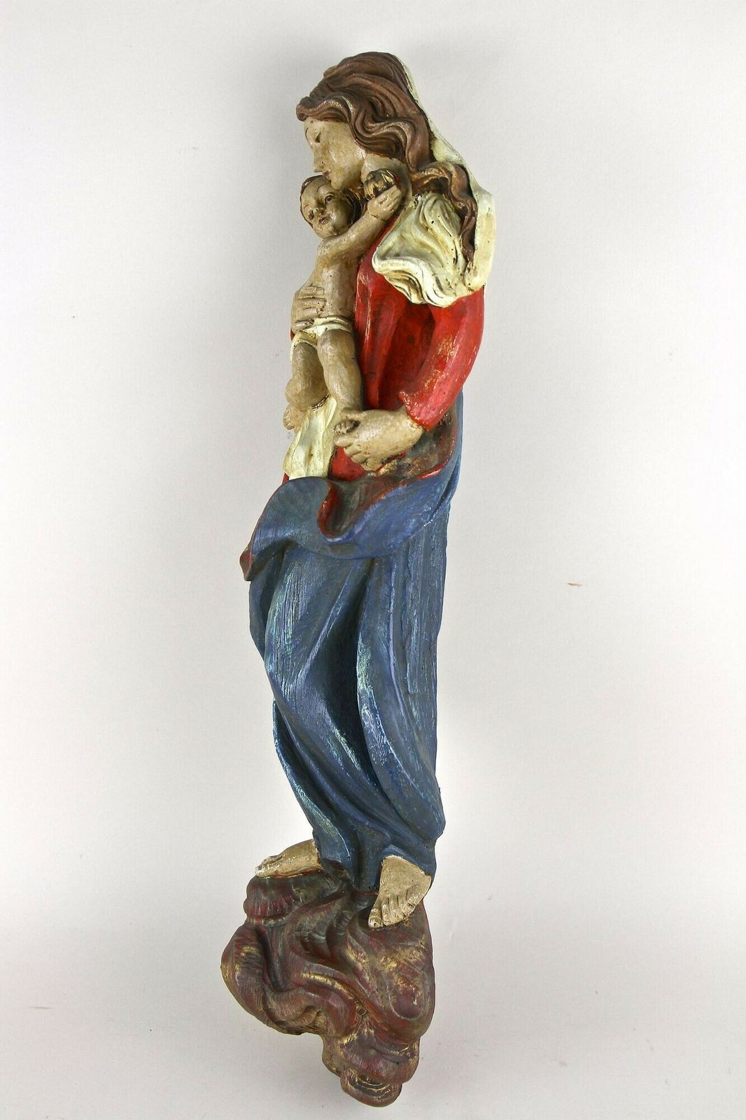 18th Century Polychrome Virgin & Child Wall Sculpture, Handcarved, At Ca. 1760 photo 2770.0