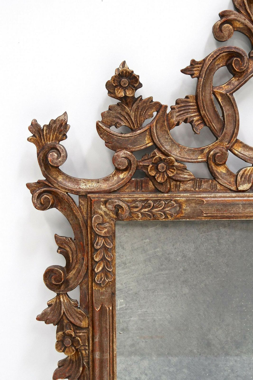 19th Century Silvered/ Bronzed Venetian Wall Mirror, Handcarved, Italy Ca. 1840 photo for sale