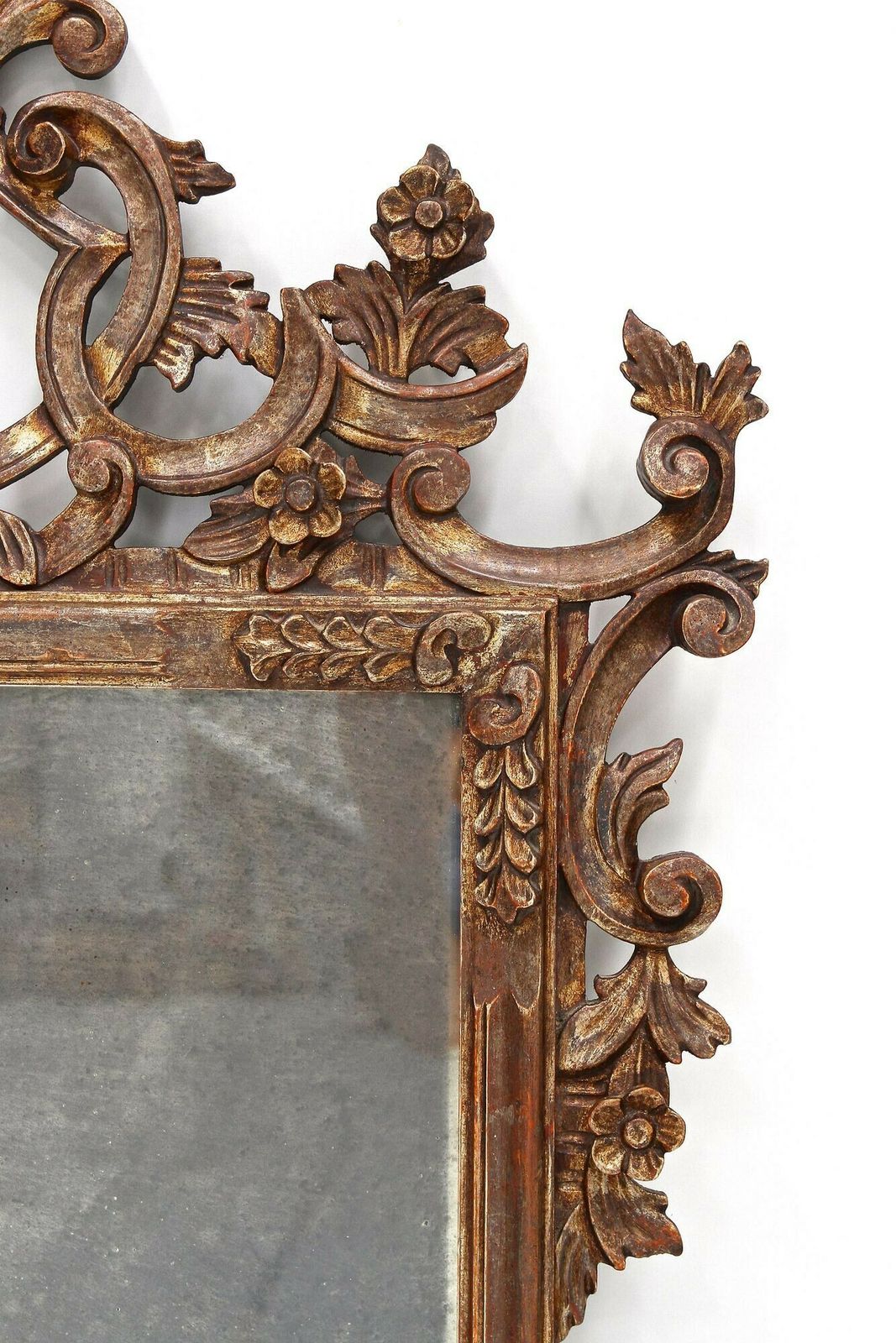 19th Century Silvered/ Bronzed Venetian Wall Mirror, Handcarved, Italy Ca. 1840 photo vinterior
