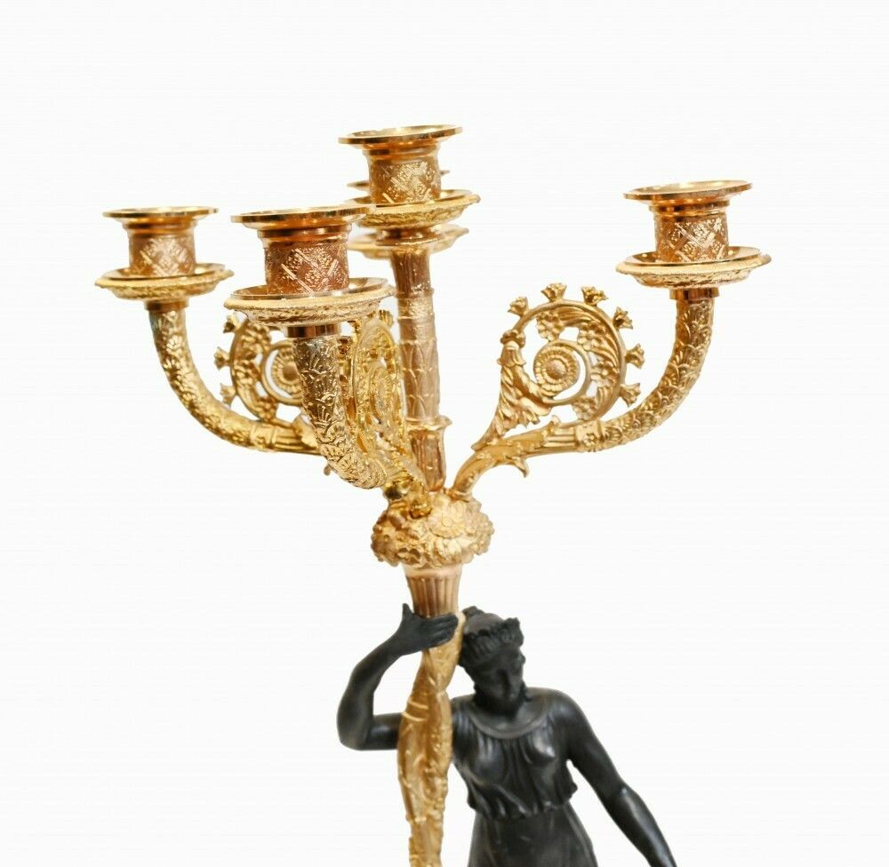 Pair French Bronze Candelabras Maiden Regency Classical Gilt photo 1595.0