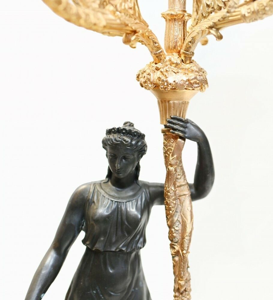 photo for sale Pair French Bronze Candelabras Maiden Regency Classical Gilt
