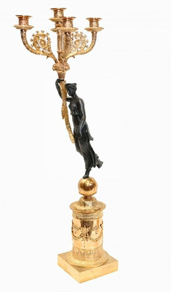 1595.0 Pair French Bronze Candelabras Maiden Regency Classical Gilt photo