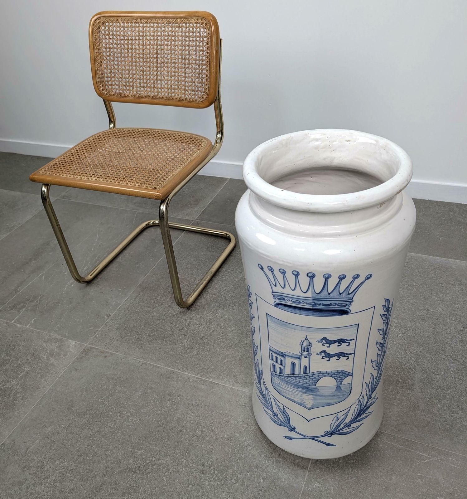 Antique Talavera Ceramic Umbrella Stand With Bilbao Coat Of Arms photo 704.0