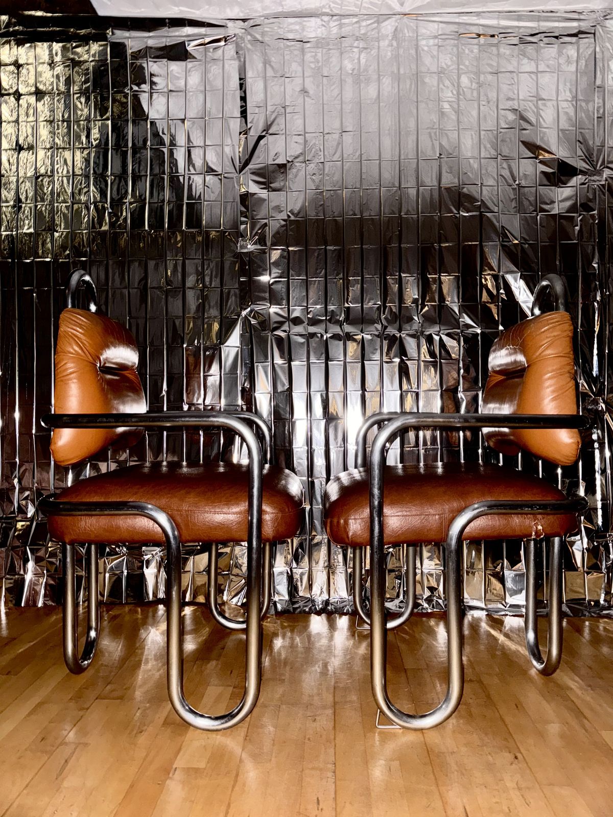 Pair Of Kwok Hoi Chan Chairs In Leather And Tubular Steel, For Steiner, C. 1970 photo furniture