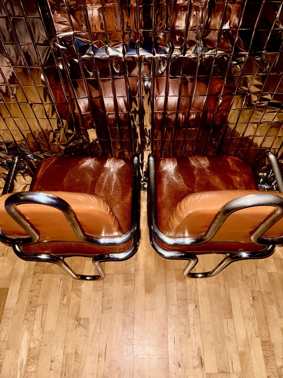 Pair Of Kwok Hoi Chan Chairs In Leather And Tubular Steel, For Steiner, C. 1970 photo vintage