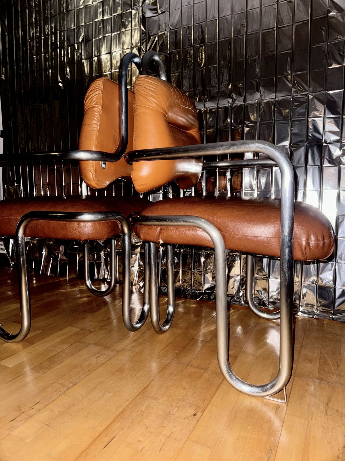 Pair Of Kwok Hoi Chan Chairs In Leather And Tubular Steel, For Steiner, C. 1970 photo 1150.0