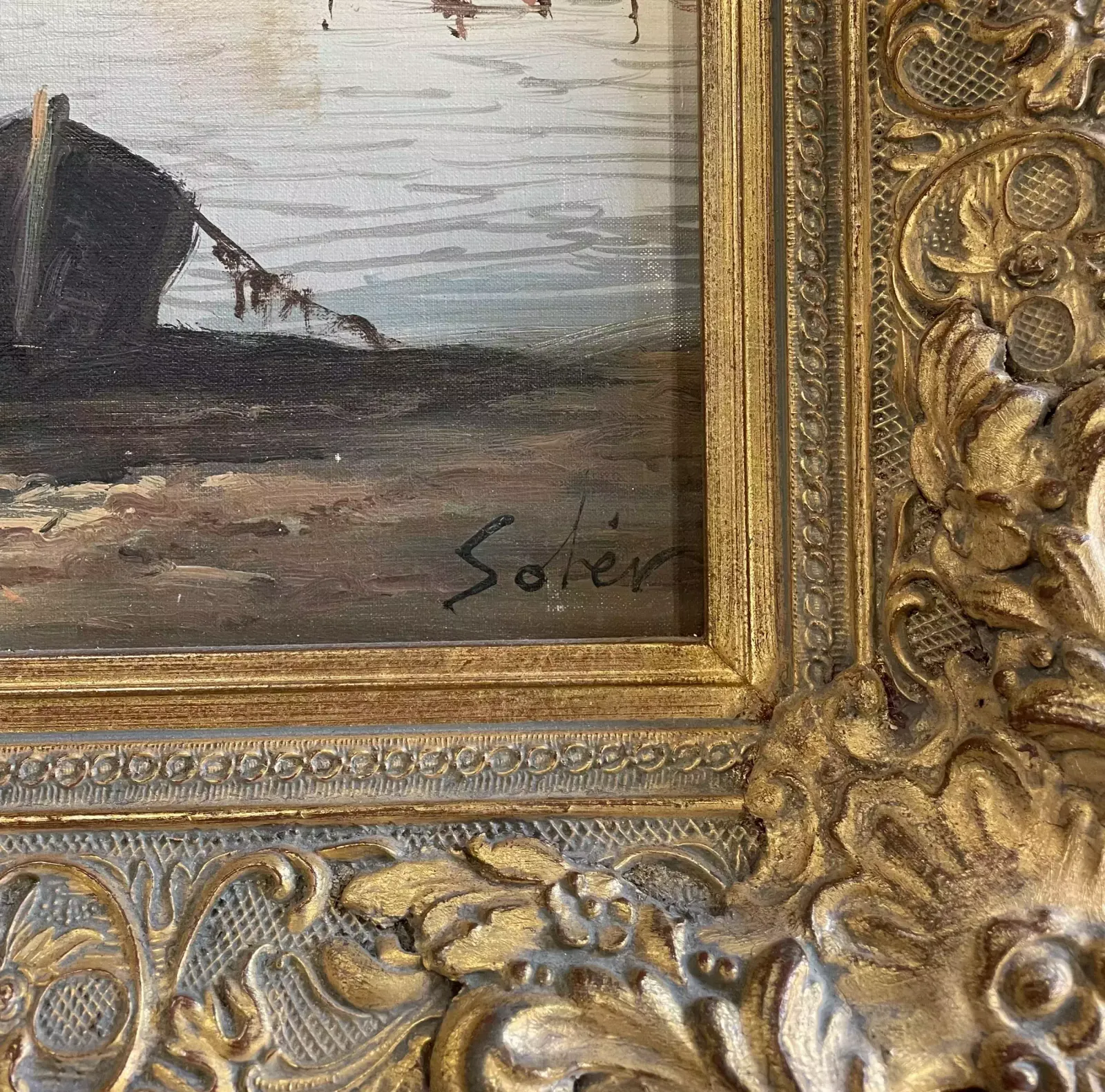 Sailing Boats In Harbor, Oil On Canvas, Mid 20th Century photo furniture