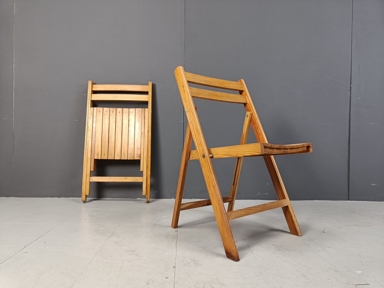 Mid Century Wooden Folding Chairs, 1950s   Set Of 6 photo for sale