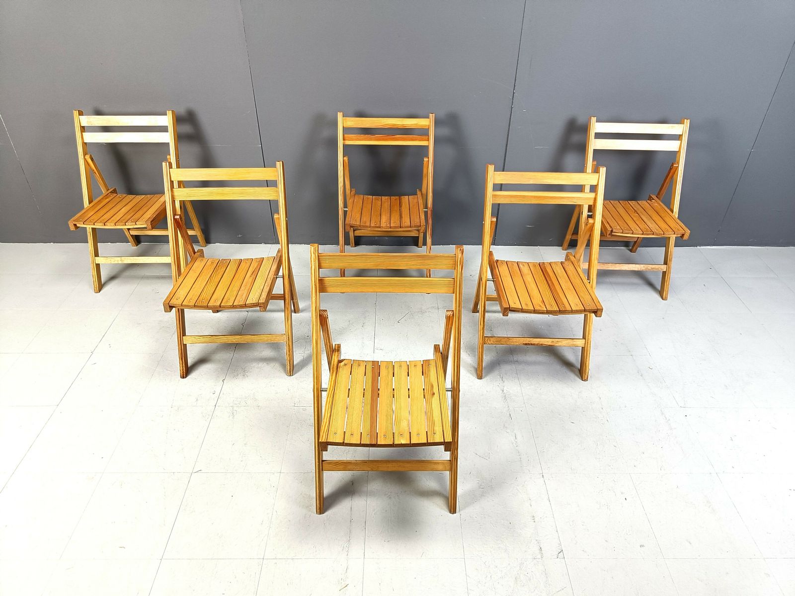 Mid Century Wooden Folding Chairs, 1950s   Set Of 6 photo Furniture