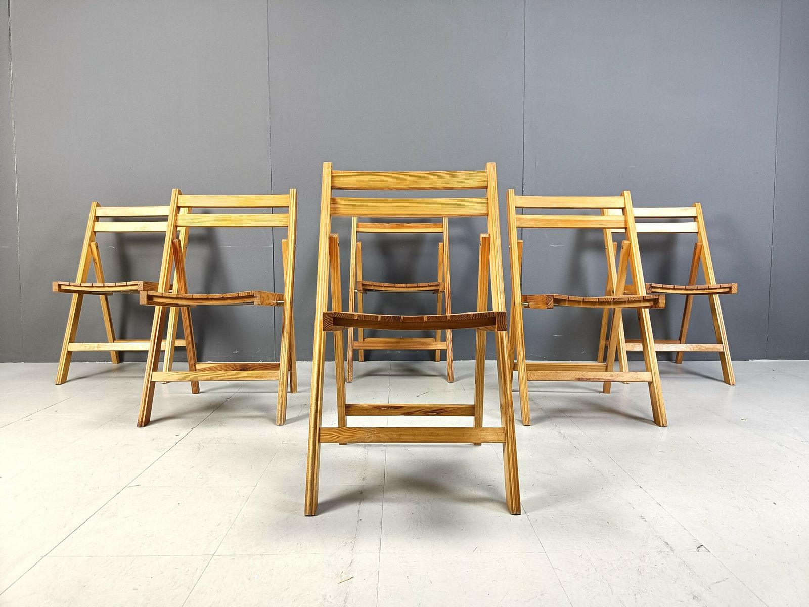 Mid Century Wooden Folding Chairs, 1950s   Set Of 6 photo buy