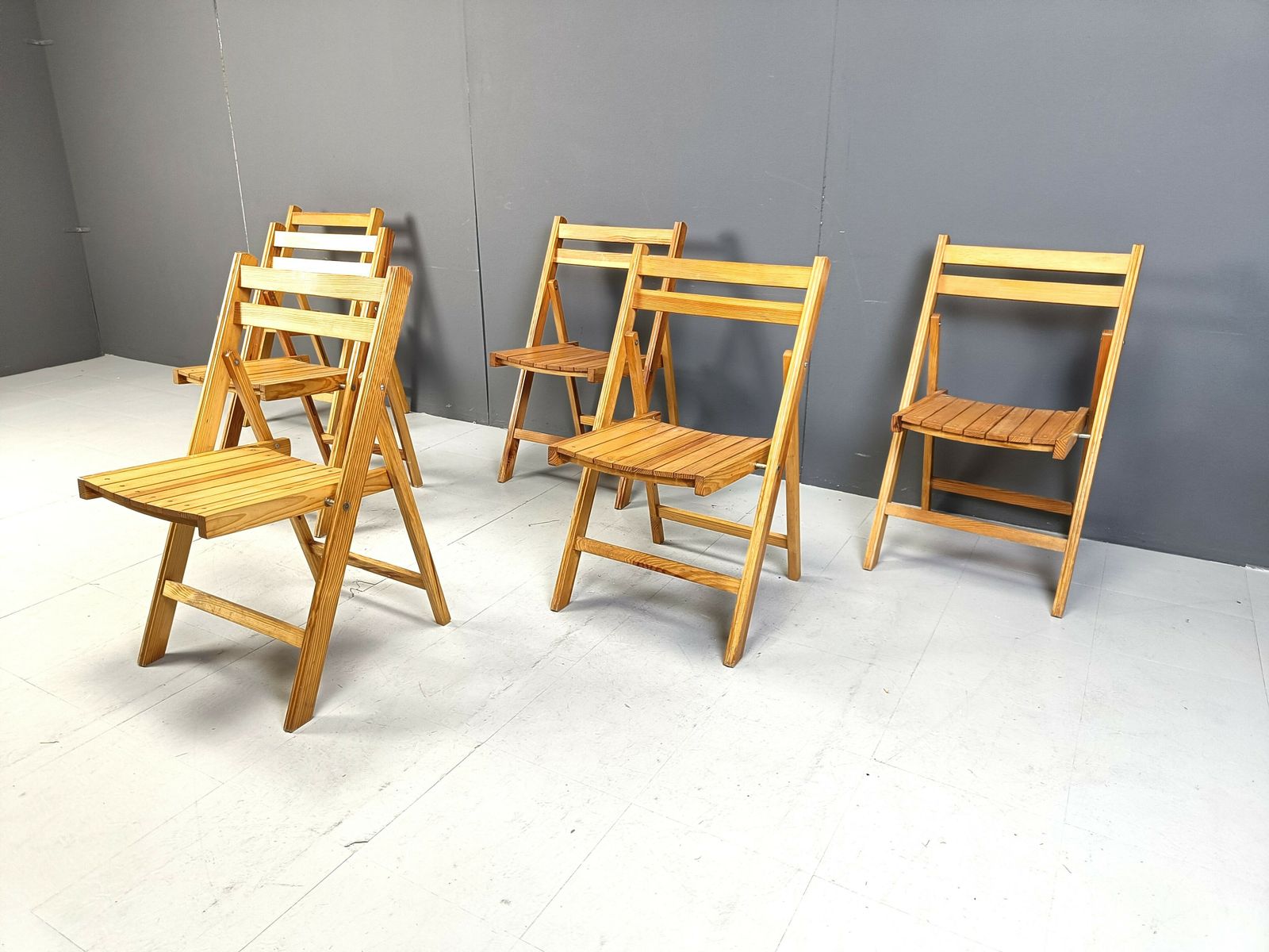 photo for sale Mid Century Wooden Folding Chairs, 1950s   Set Of 6
