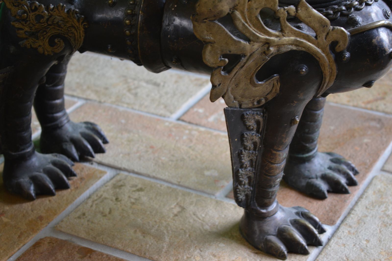 photo for sale Large Pair (35kgs) 19th Century Tibetan Bronze Temple Lions/Foo Dogs,C1880.