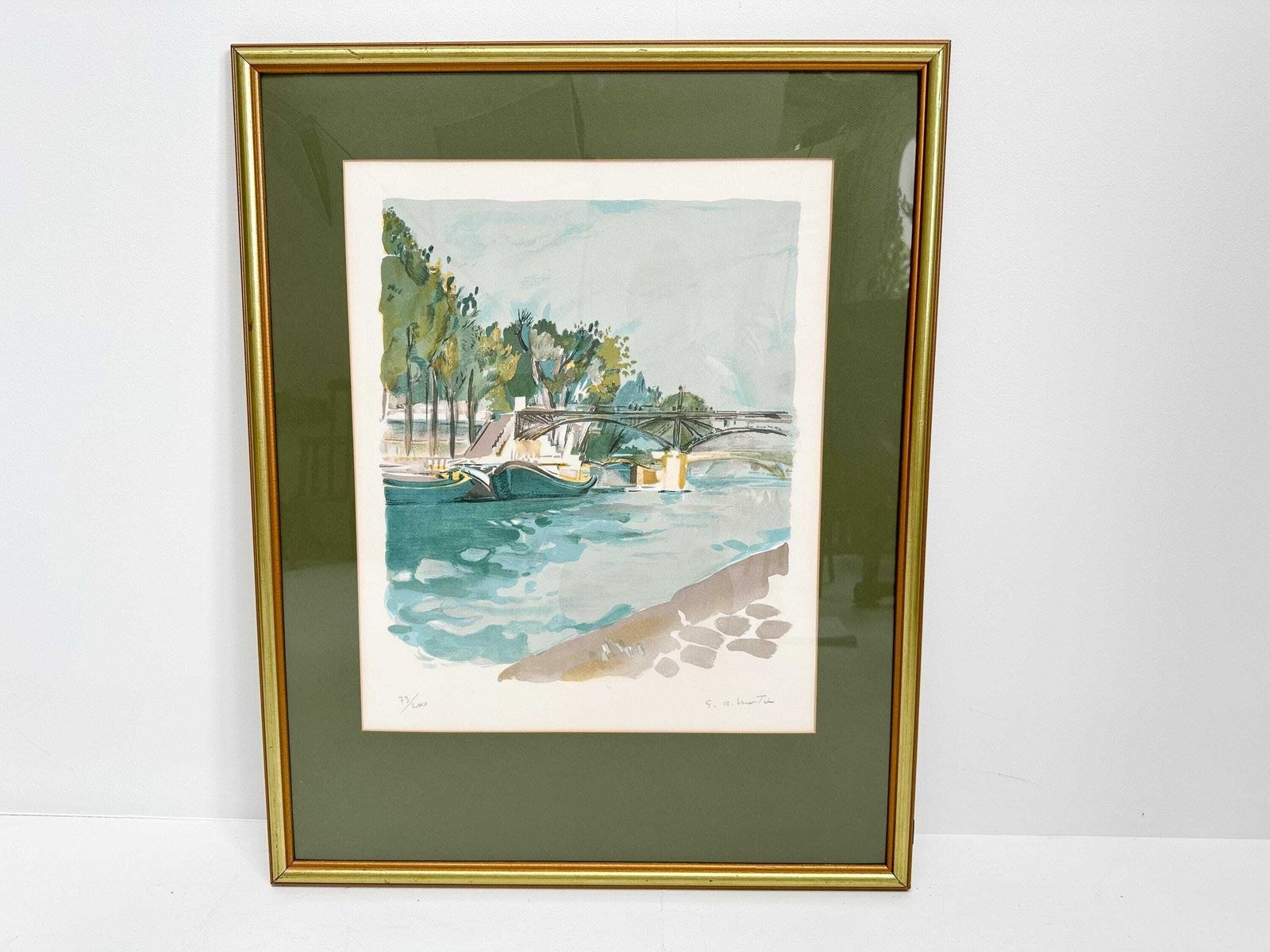 Limited Edition Lithograph 73/150, Framed, Signed & Numbered   Gilbert Martin "River Barges" photo furniture