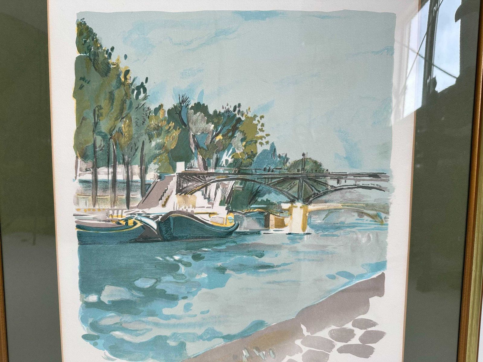 Limited Edition Lithograph 73/150, Framed, Signed & Numbered   Gilbert Martin "River Barges" photo 127.0