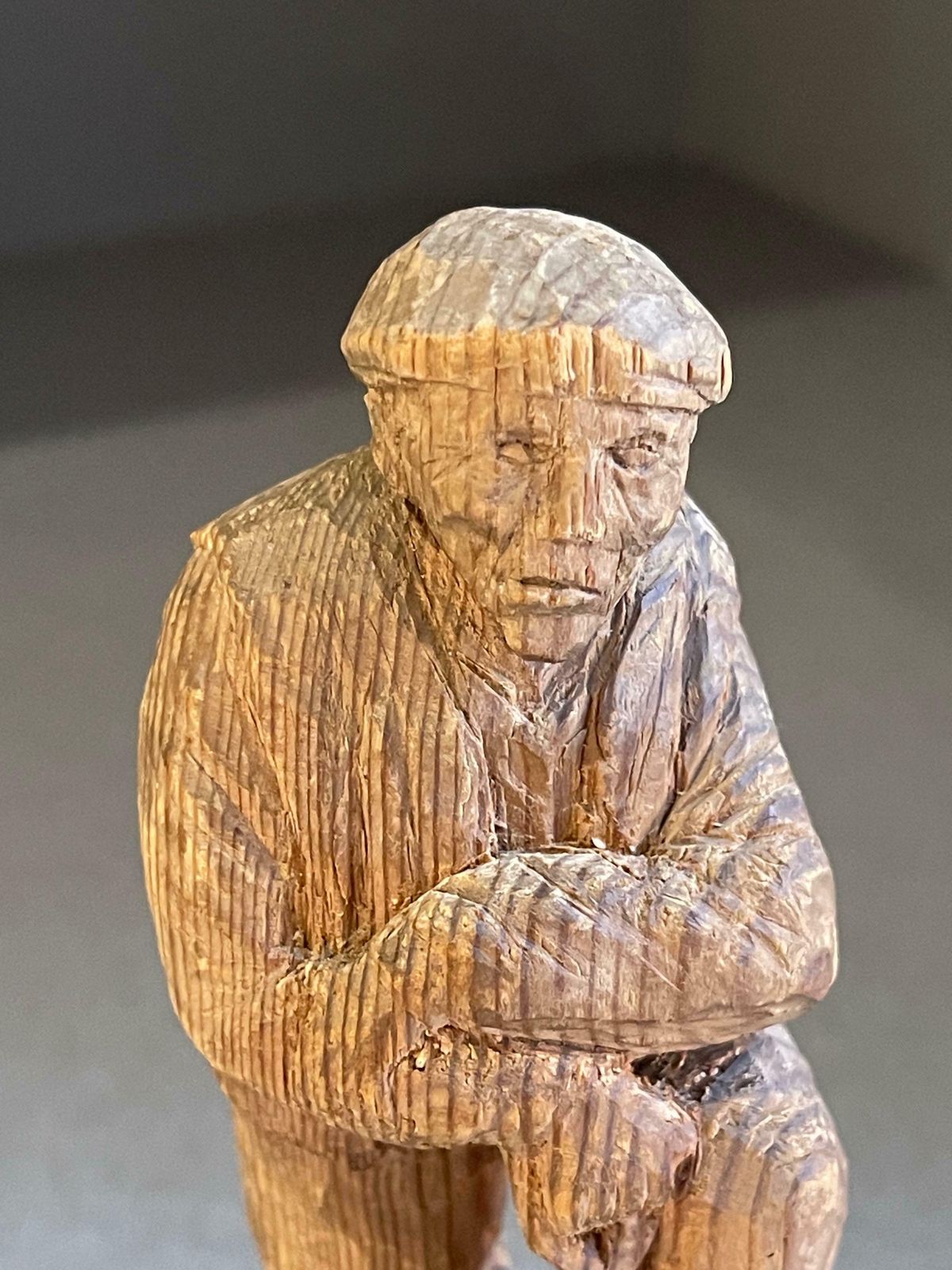 Wooden Carving Human Sculpture Antique Decorative Figurine Of A Thinking Man photo vinterior