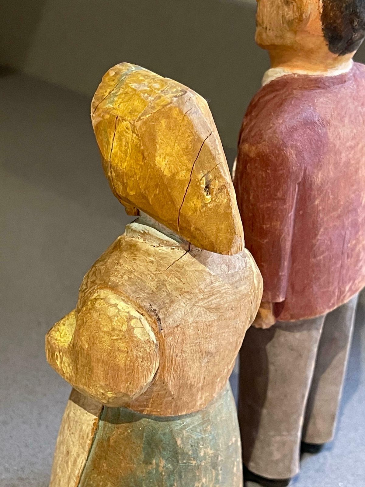 Art Carving Wooden Sculptures A Set Of 2 Antique Decorative Figurines Of Man & Woman photo