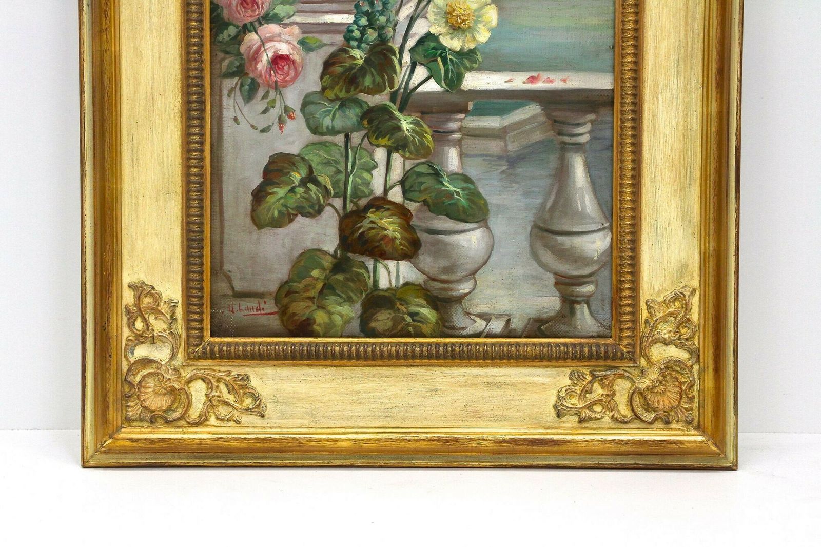 Pair Of Floral Still Life Oil Paintings, Signed V. Landi, Framed, It Ca. 1990 photo Art