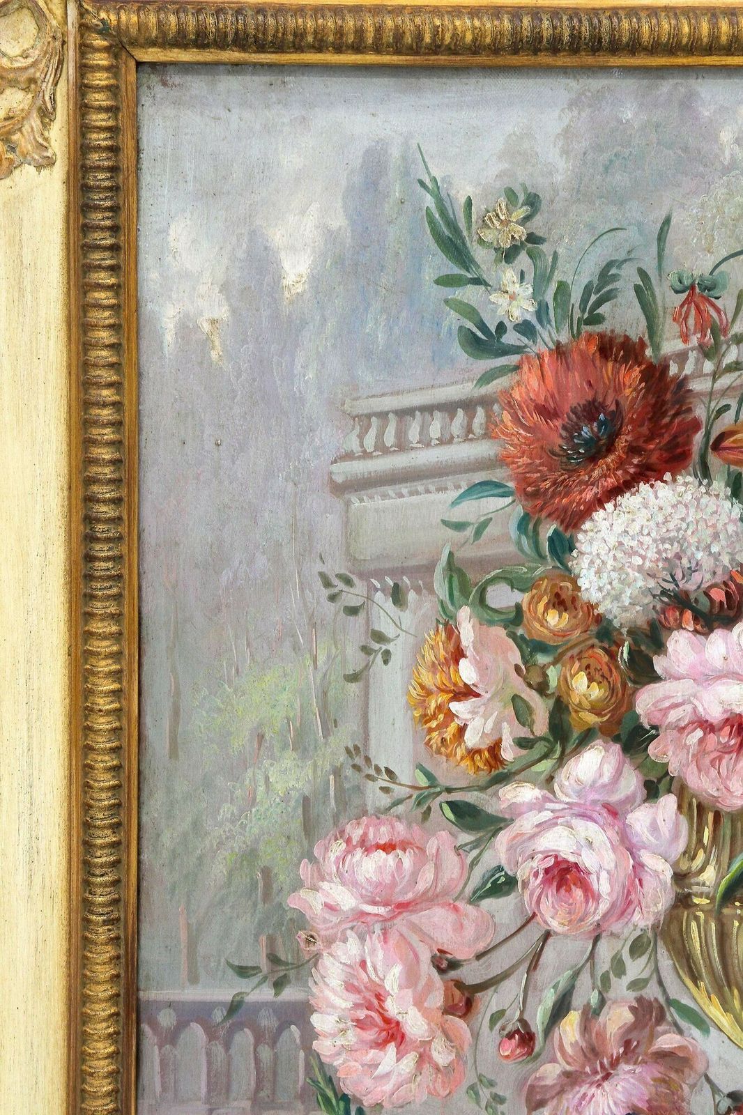 photo vintage Pair Of Floral Still Life Oil Paintings, Signed V. Landi, Framed, It Ca. 1990