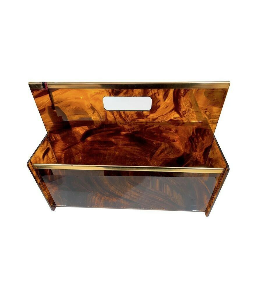 A French 1970s Faux Tortoiseshell And Brass Magazine Rack By Mercier Freres photo vintage