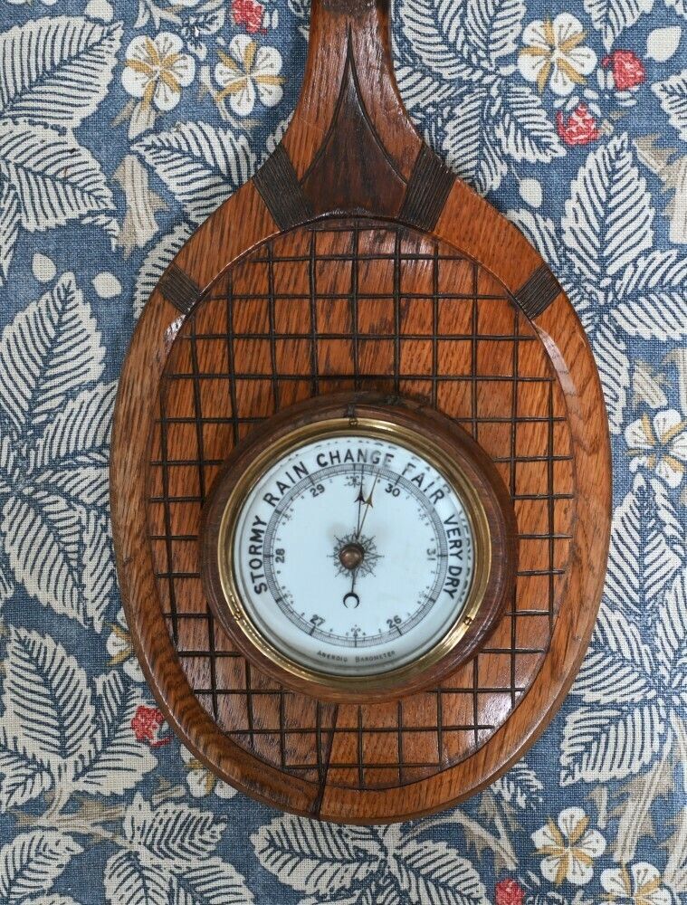 Antique Barometer Tennis Racquet Club Aneroid 1930 photo furniture