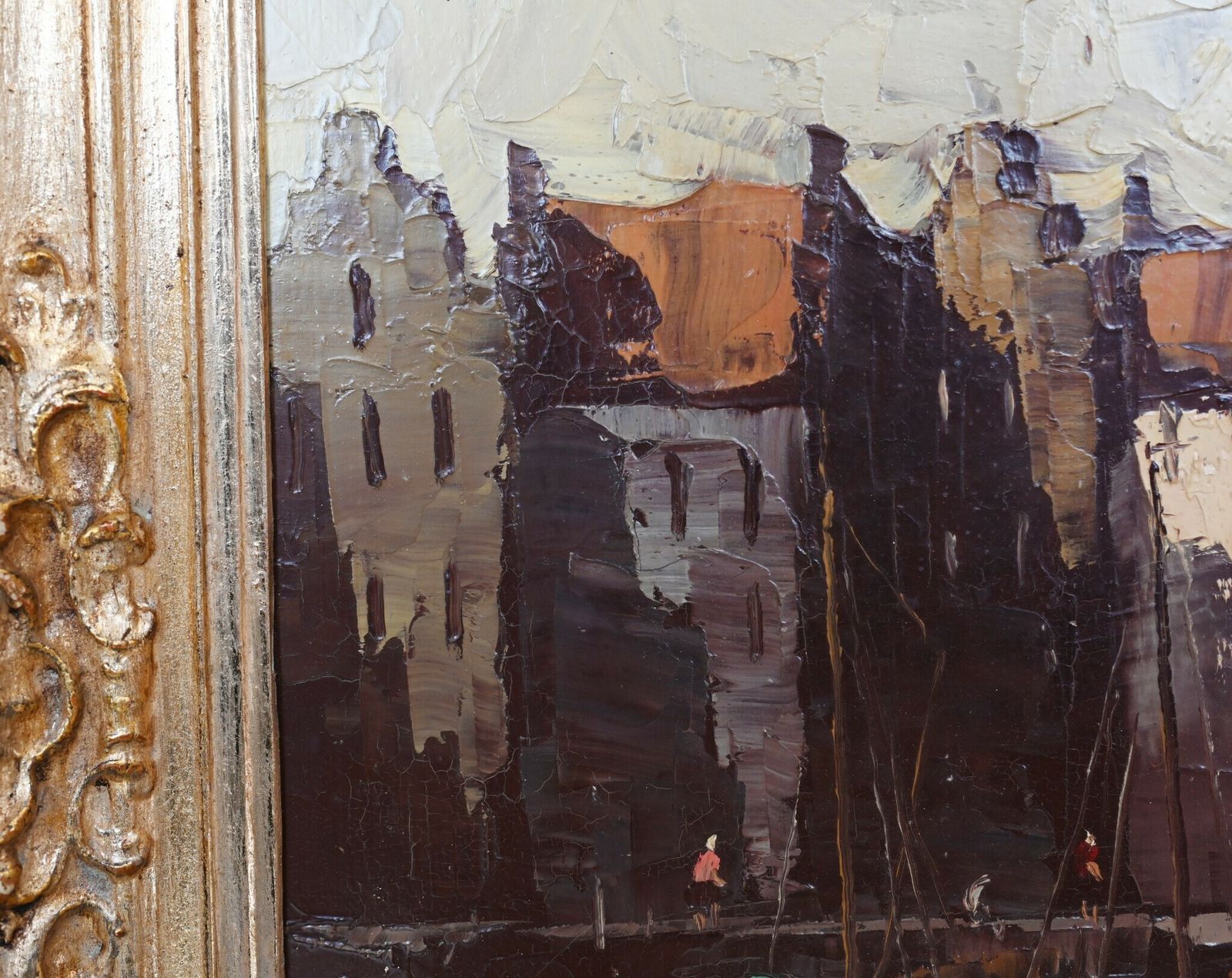 German Expressionist Oil Painting Canal Scene After Hein Hoppmann photo furniture