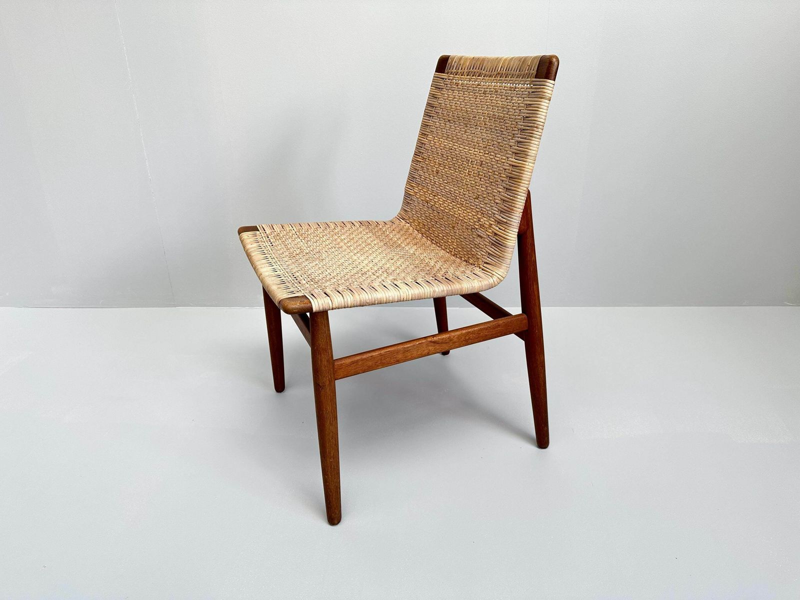 Jørgen Høj Teak And Rattan Chair For Thorald Madsen, Copenhagen Denmark 1950's