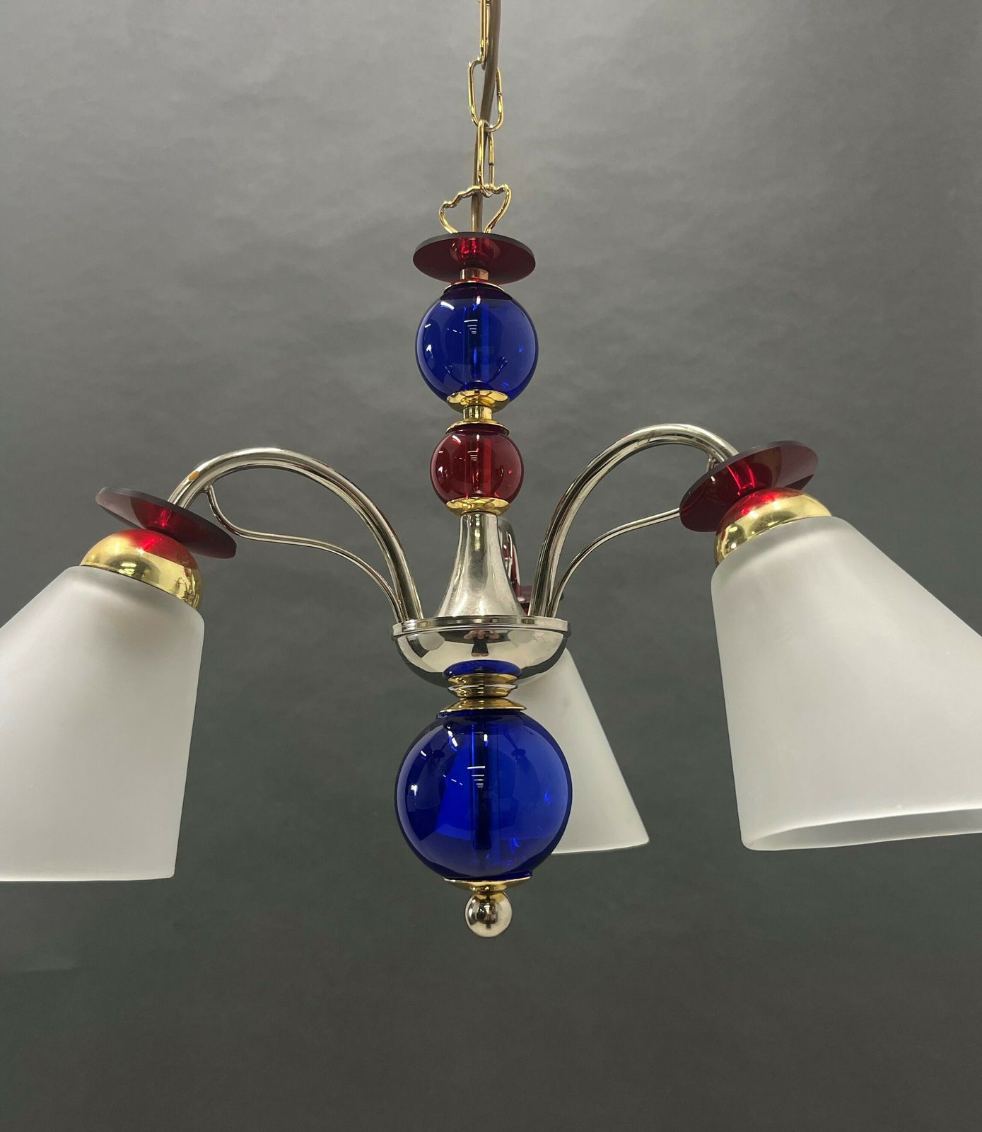 Vintage Pendant Lamp Of Glass And Chrome/Murano Style Lamp photo for sale