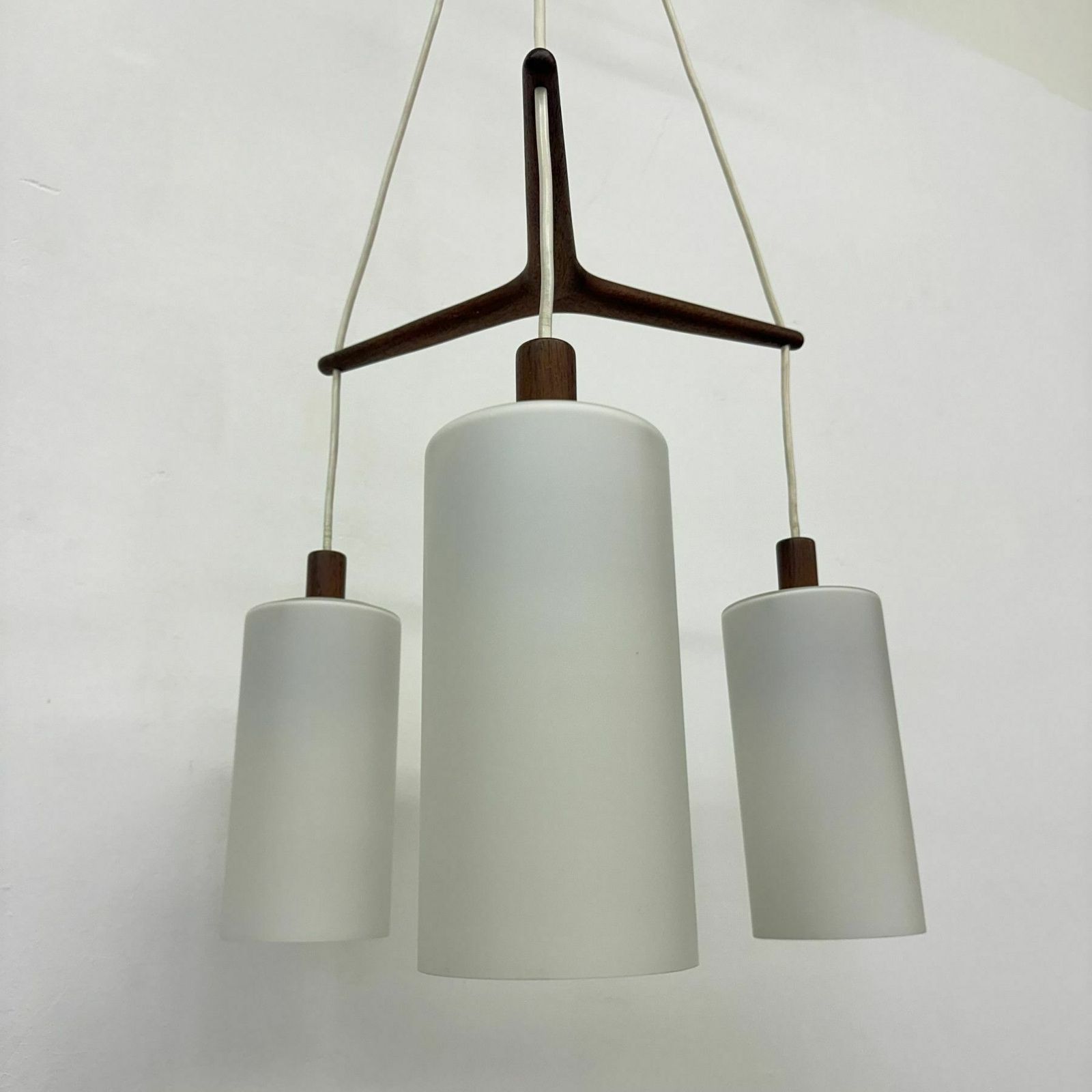Mid Century Design Pendant Lamp Teak And Opaline Glass , 1970s photo buy