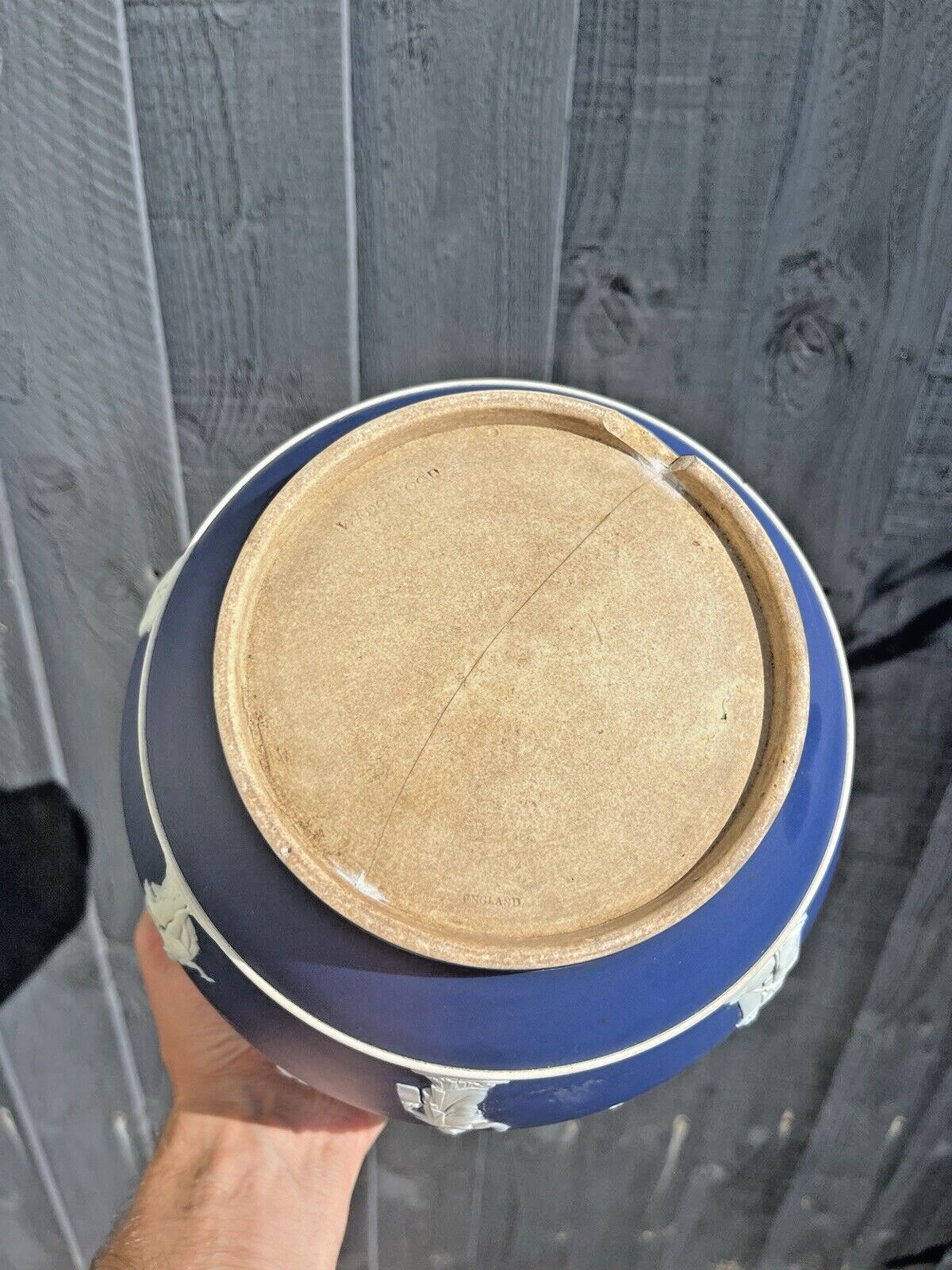 photo furniture Large Antique 19th C Wedgwood Cobalt Blue Jasperware Jardiniere Plant Pot Af