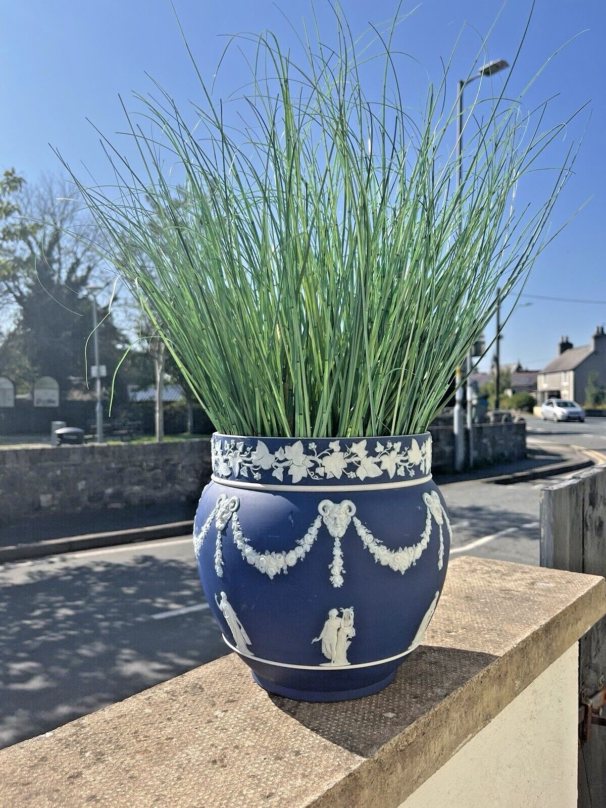 150.0 Large Antique 19th C Wedgwood Cobalt Blue Jasperware Jardiniere Plant Pot Af photo