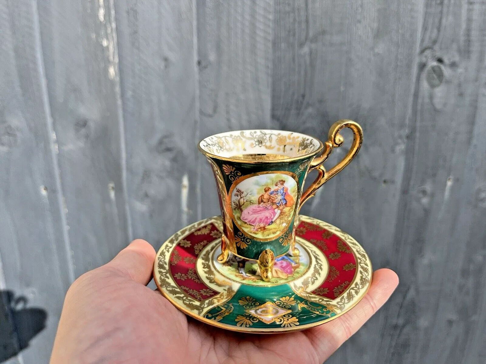 Vintage L Parbus Old Vienna Fragonard Gilt Demitasse Cabinet Coffee Cup & Saucer photo furniture