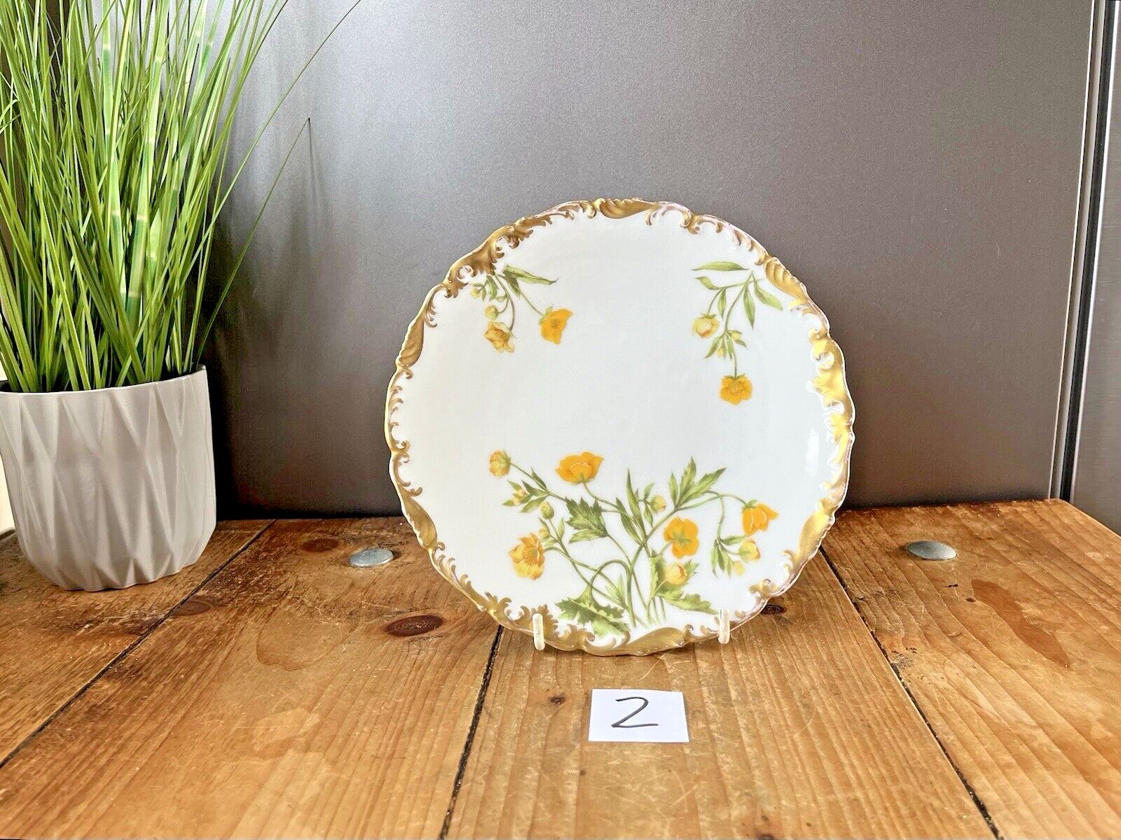 1 Antique Tressemanes & Vogt T&V Limoges Buttercup Floral Gold Gilt Plate photo vinterior
