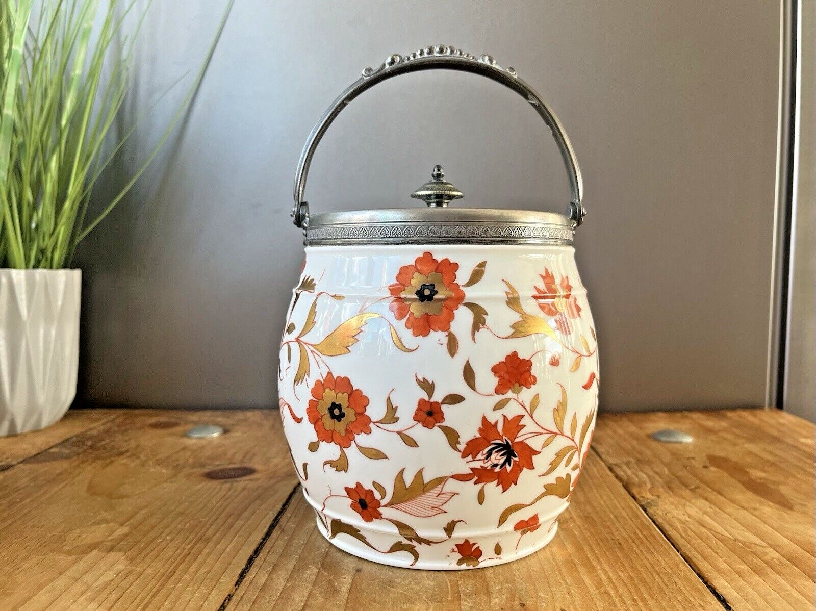 Stunning Rare Antique C1870 Wedgwood Imari Floral Gilt Biscuit Barrel Jar Z378 photo for sale
