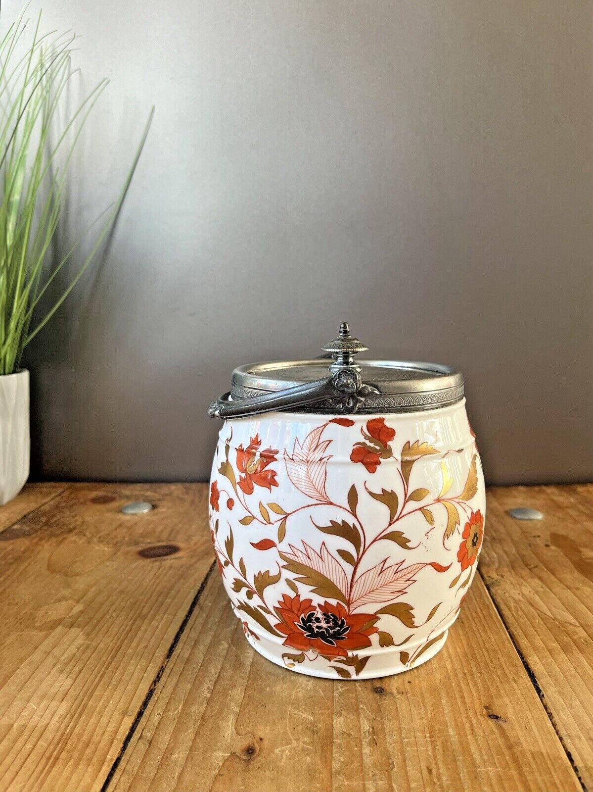Stunning Rare Antique C1870 Wedgwood Imari Floral Gilt Biscuit Barrel Jar Z378 photo Home Decor