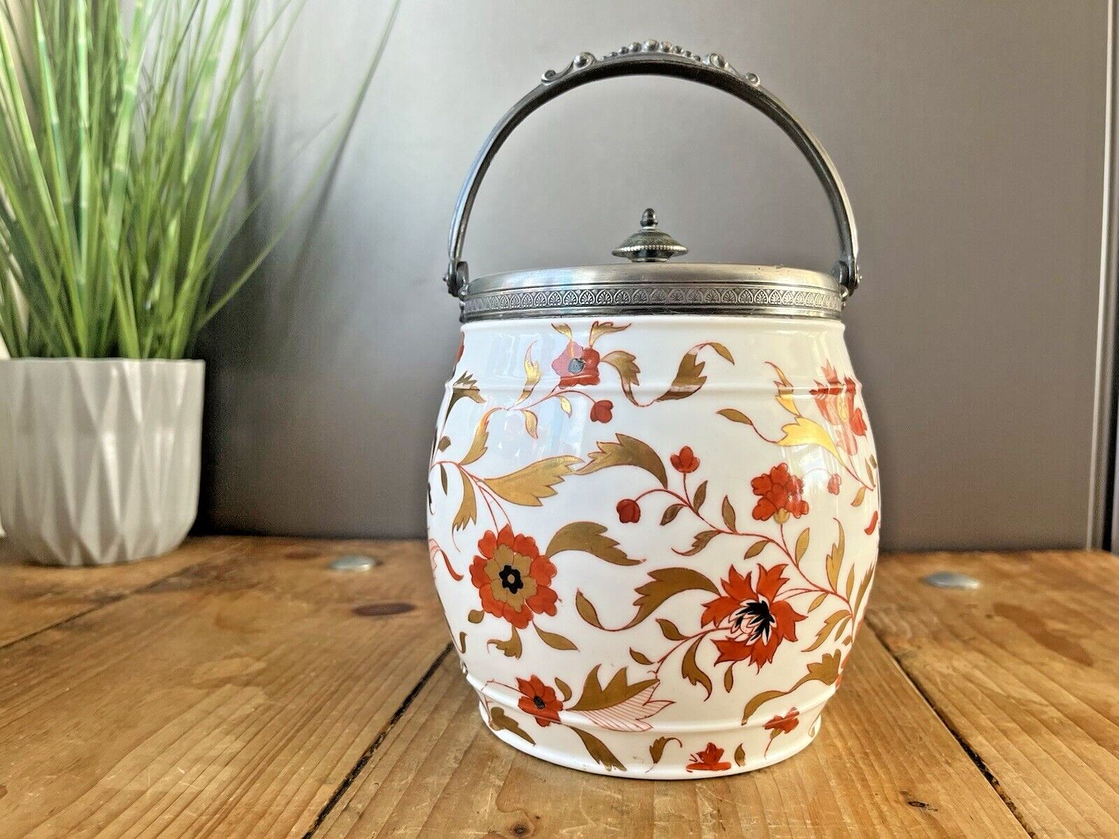 Stunning Rare Antique C1870 Wedgwood Imari Floral Gilt Biscuit Barrel Jar Z378 photo vinterior