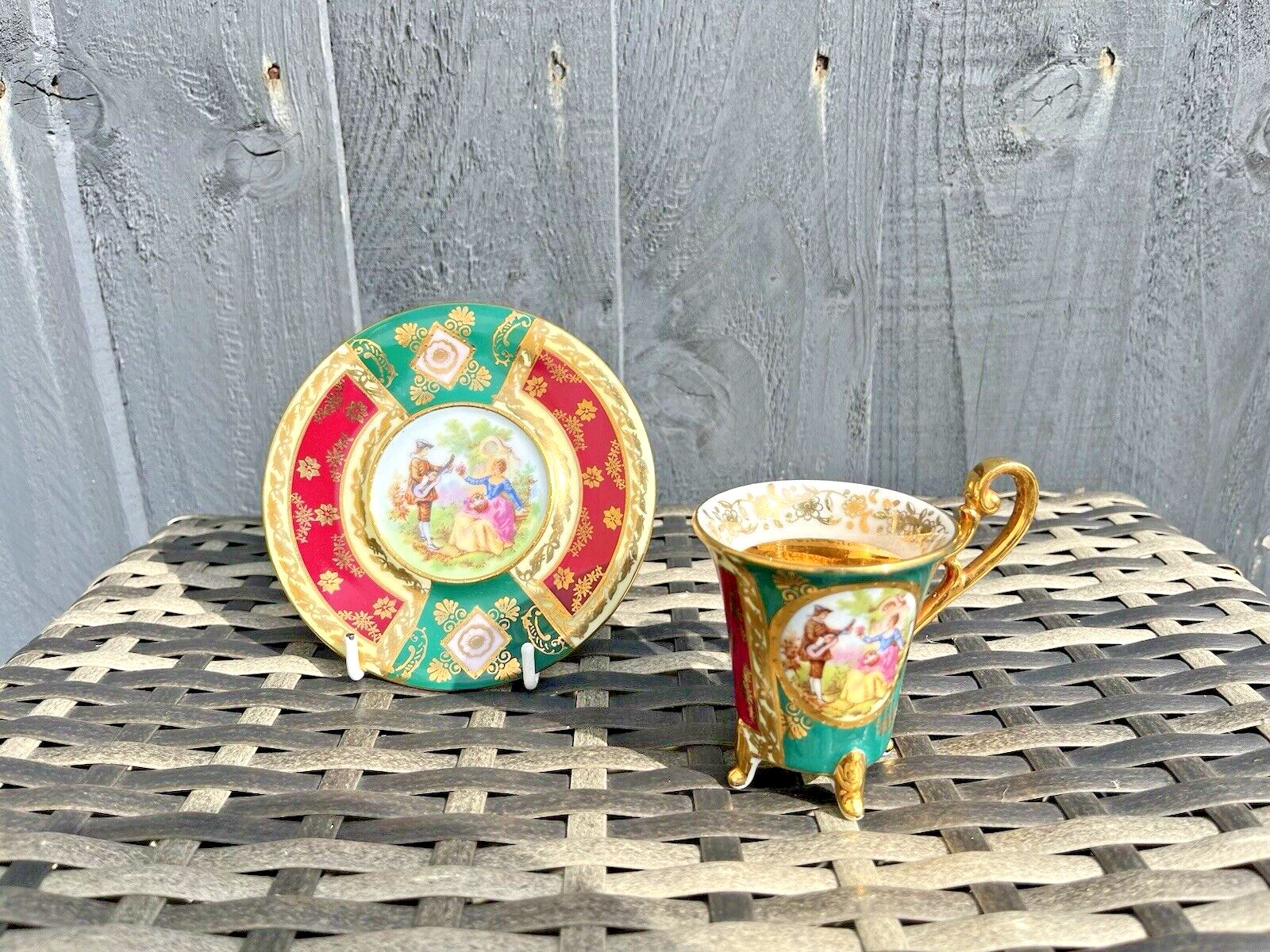 Vintage L Parbus Old Vienna Demitasse Fragonard Gilt Cabinet Coffee Cup & Saucer