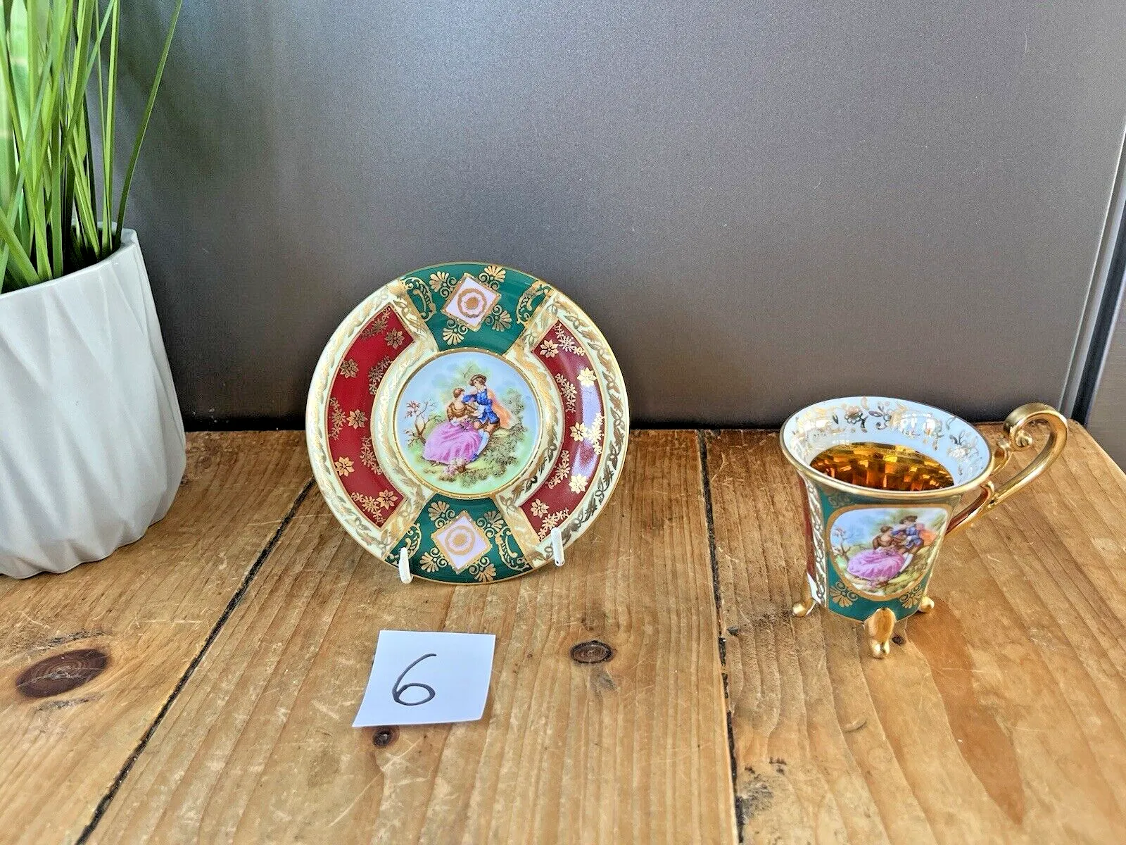 Vintage L Parbus Fragonard Old Vienna Gilt Demitasse Coffee Cup & Saucer photo for sale