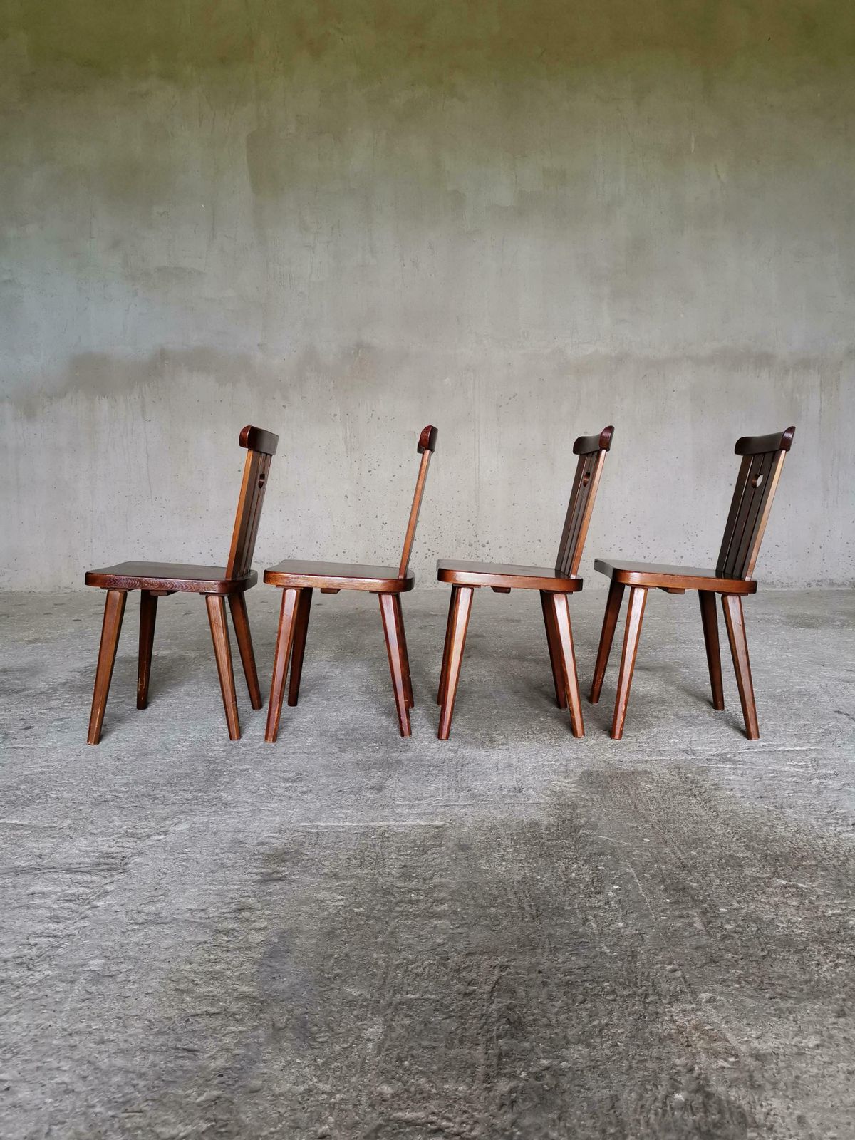 Set Of 4 Iconic Göran Malmvall Dining Chairs In Solid Oregon Pine, Sweden 1940s photo for sale