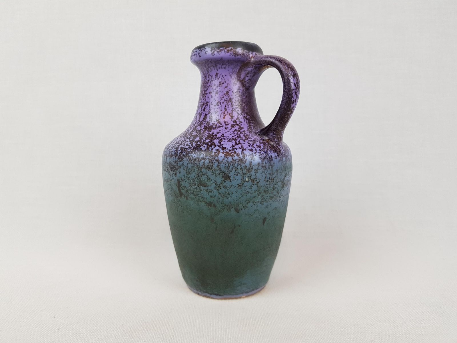Vintage Veb Haldensleben Handled Purple And Green Vase With Speckled Pattern 4079 East German Pottery 1960s 1970s photo Home Decor