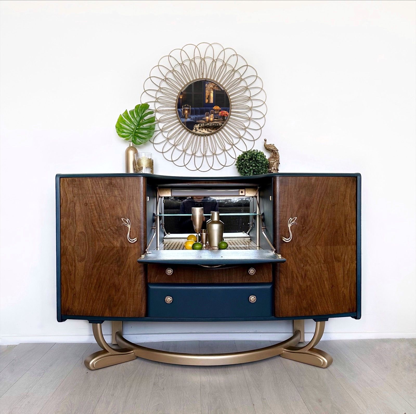 Navy And Gold Beautility Cocktail Cabinet, 1950s photo vintage