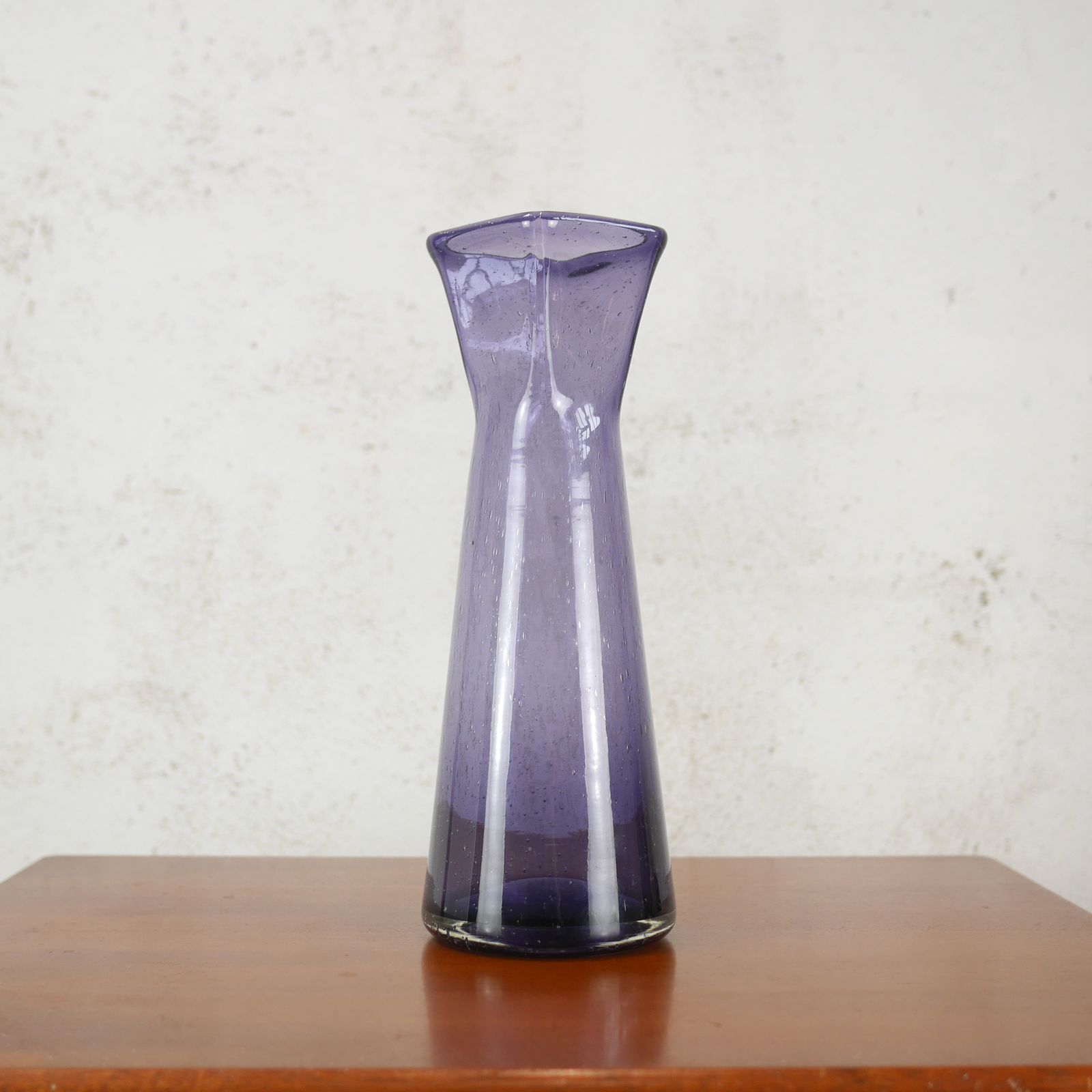 Tall Mid Century Controlled Bubble Purple Art Glass Vase photo furniture