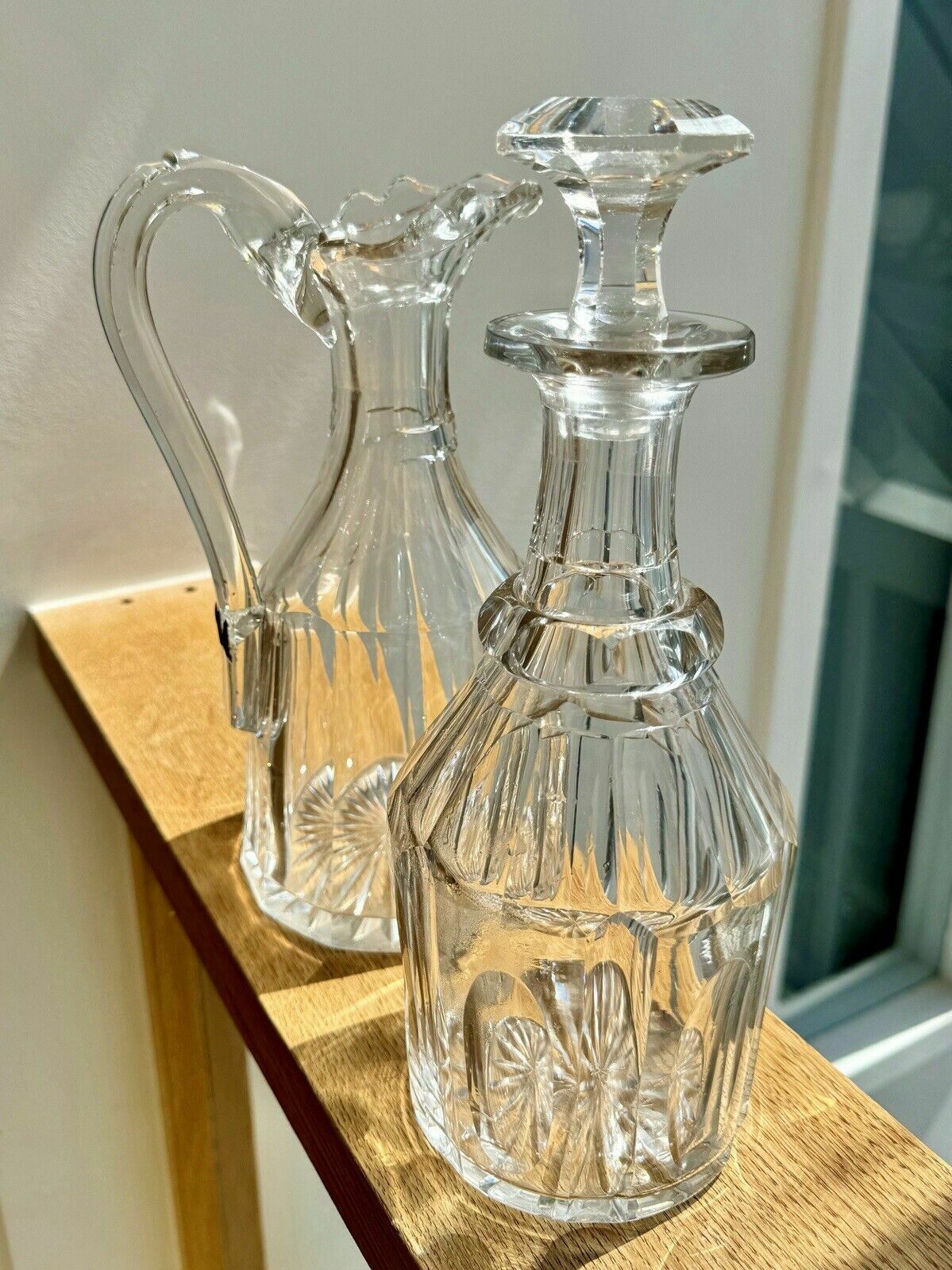 photo for sale Large Georgian Cut Glass Claret Jug, Swan Neck Handle With Historic Repair