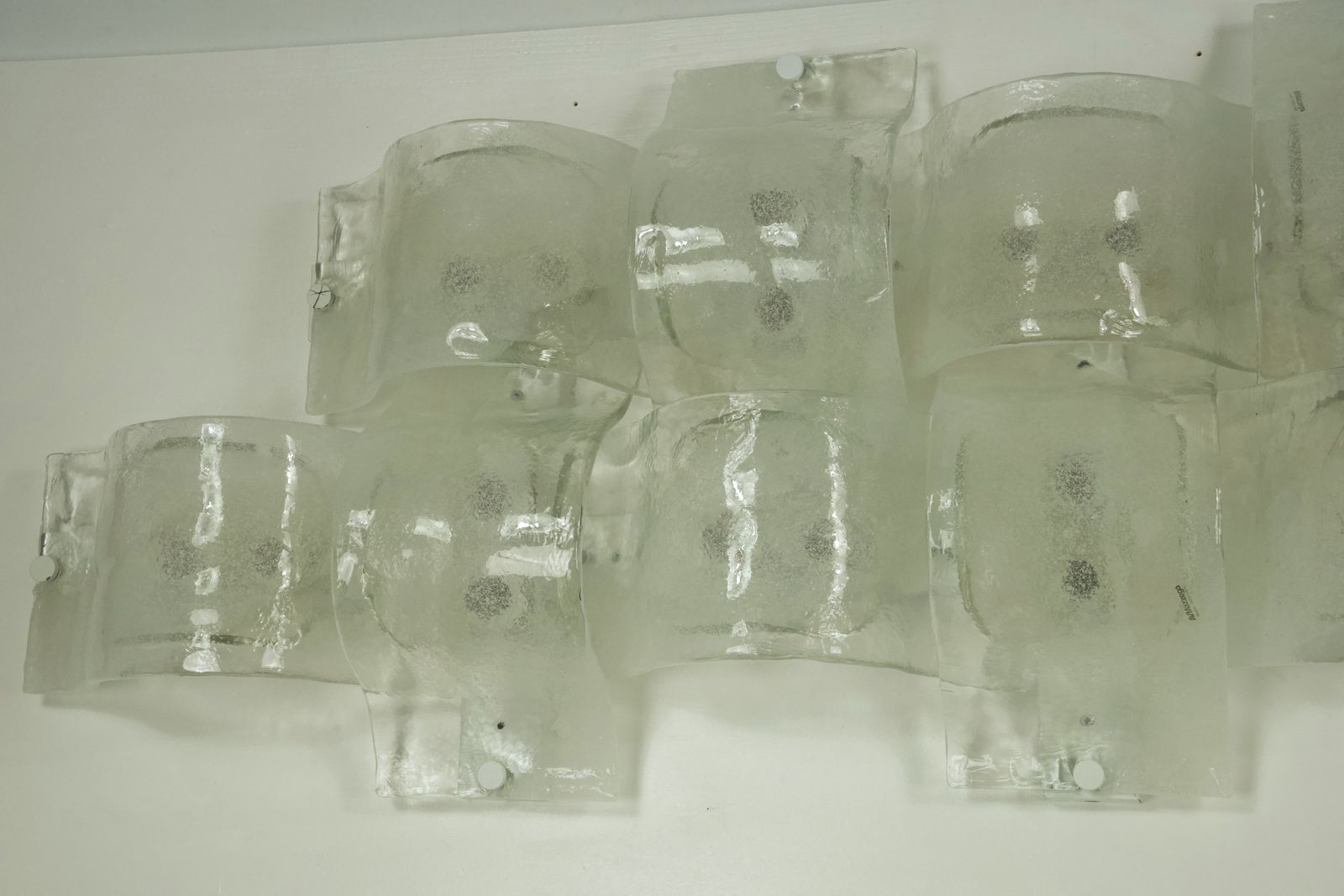 Rare Postmodern Panel Of 9 Sconces In Pulegoso Murano Glass, Mazzega 1970s photo vintage
