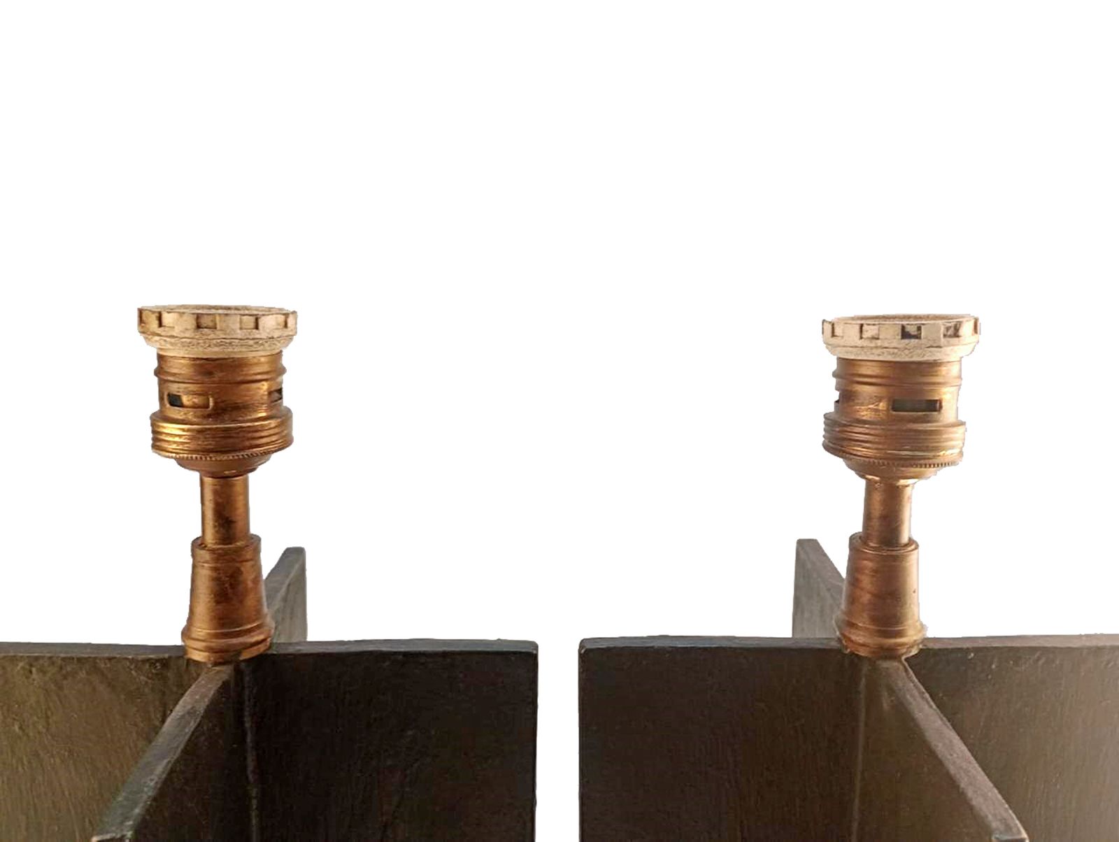 photo for sale Pair Of Jean Michel Frank Design Iron 'Croisillon' Design Table Lamps By Argentine Company Comte