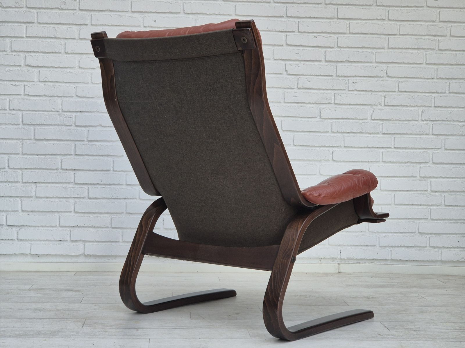 Furniture 1970s, Scandinavian Design, Lounge Chair, Original Very Good Condition, Brown Leather. photo