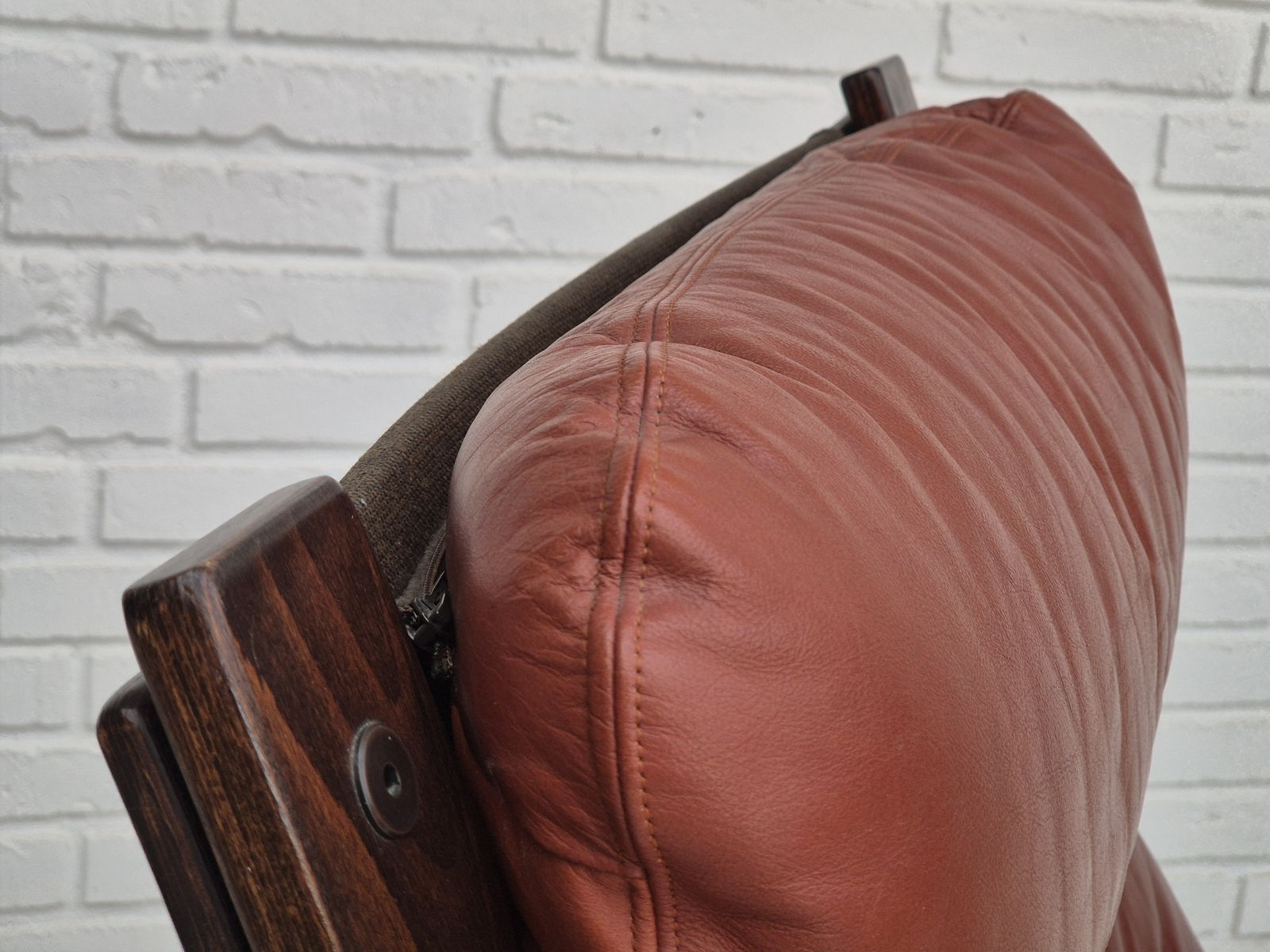 photo buy 1970s, Scandinavian Design, Lounge Chair, Original Very Good Condition, Brown Leather.
