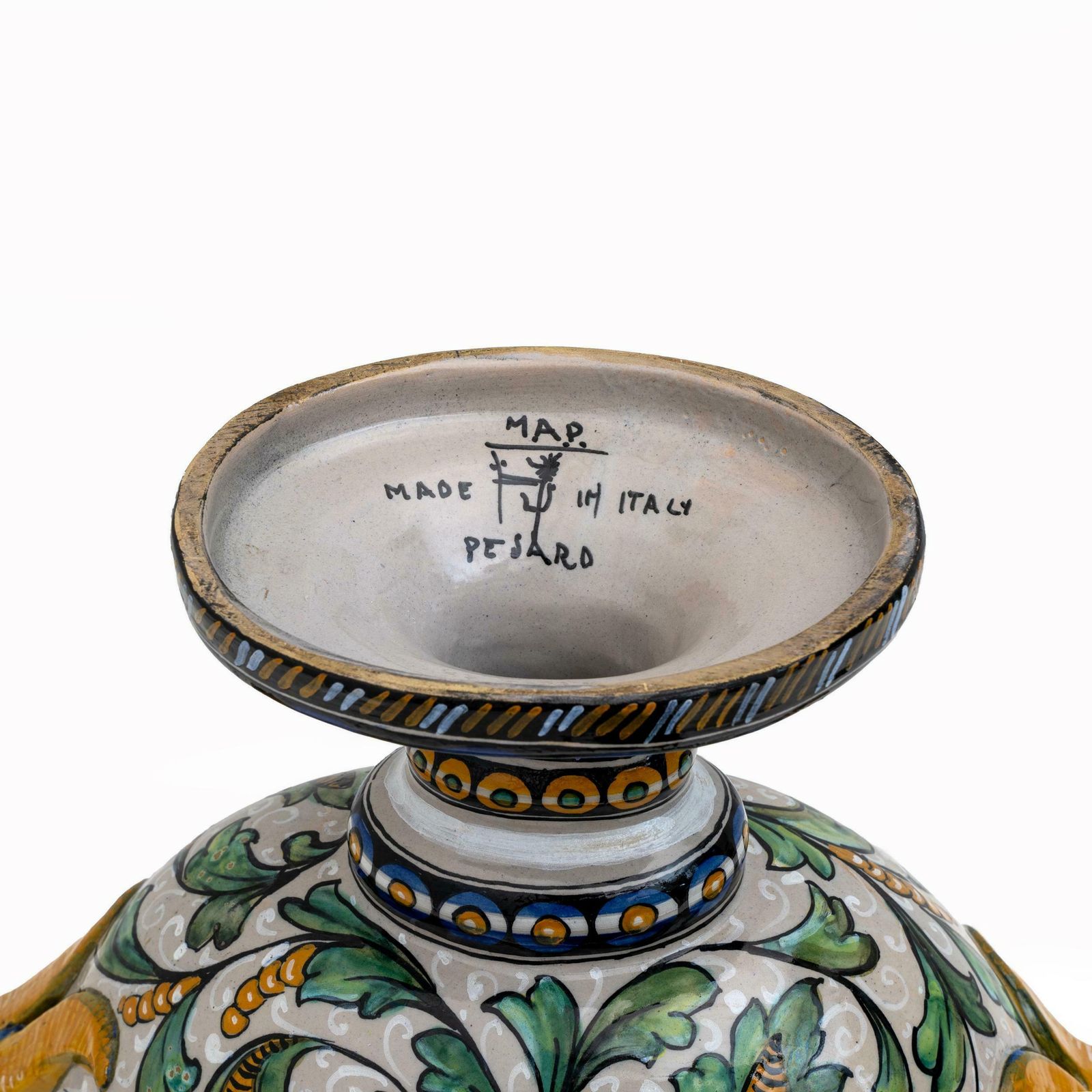 Manufactory "Maiolica Artistica Pesarese "Map" Two Handled Vase 1920s Italy. photo buy